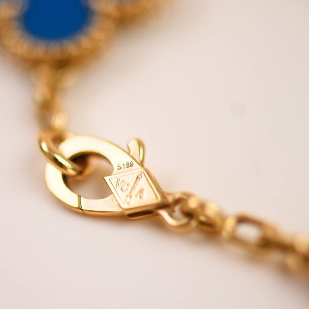 Van Cleef & Arpels Vintage Alhambra Blue Agate 18K Yellow Gold Bracelet 4