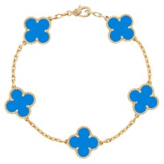 Van Cleef & Arpels Vintage Alhambra Blue Agate 5 Motifs 18K Yellow Gold Bracelet