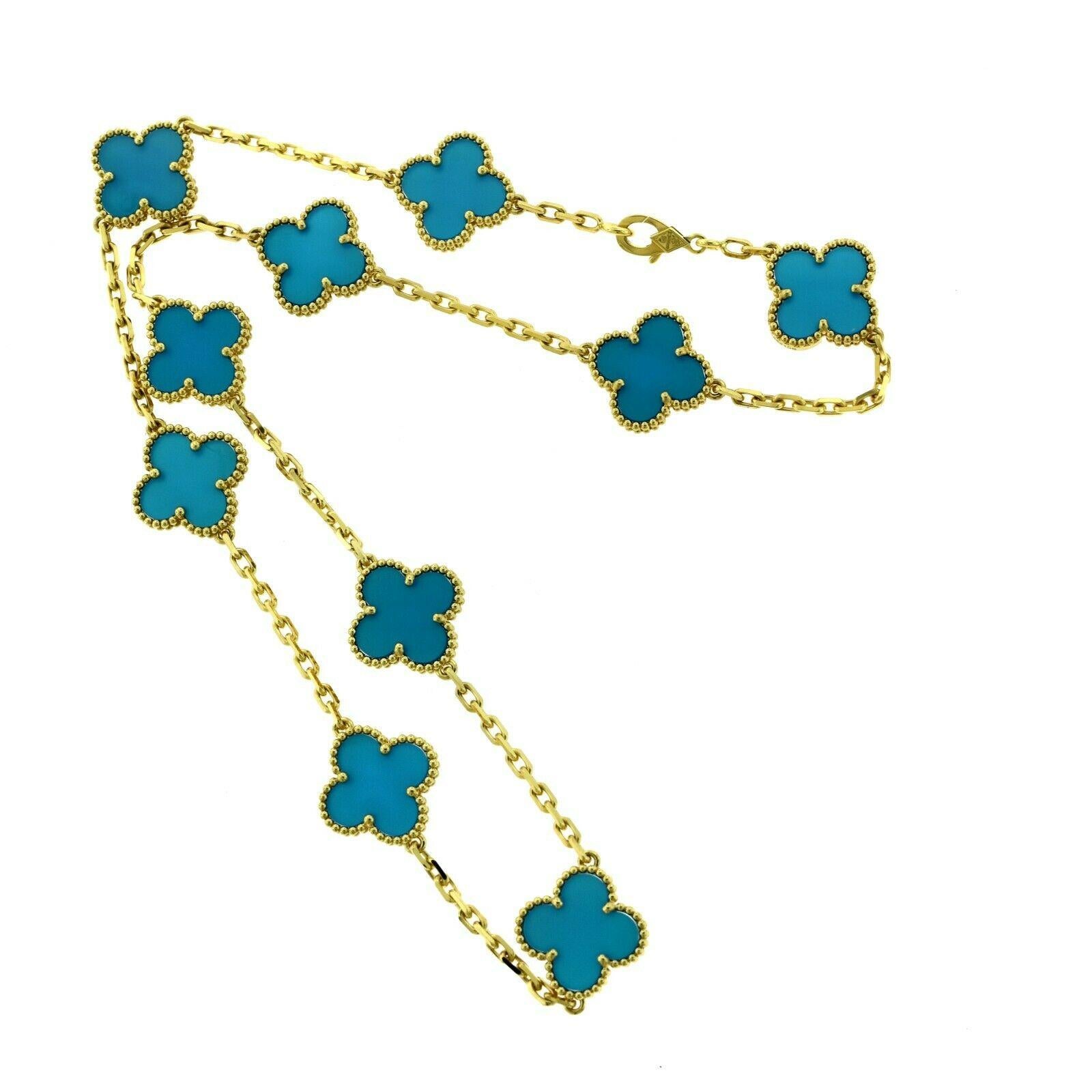Moderne Van Cleef & Arpels, collier vintage Alhambra à 10 motifs en or jaune et agate bleue