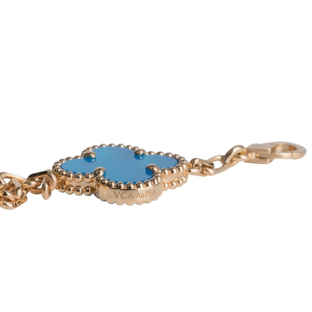 Women's Van Cleef & Arpels Vintage Alhambra Blue Agate Yellow Gold 5 Motif Bracelet Rare