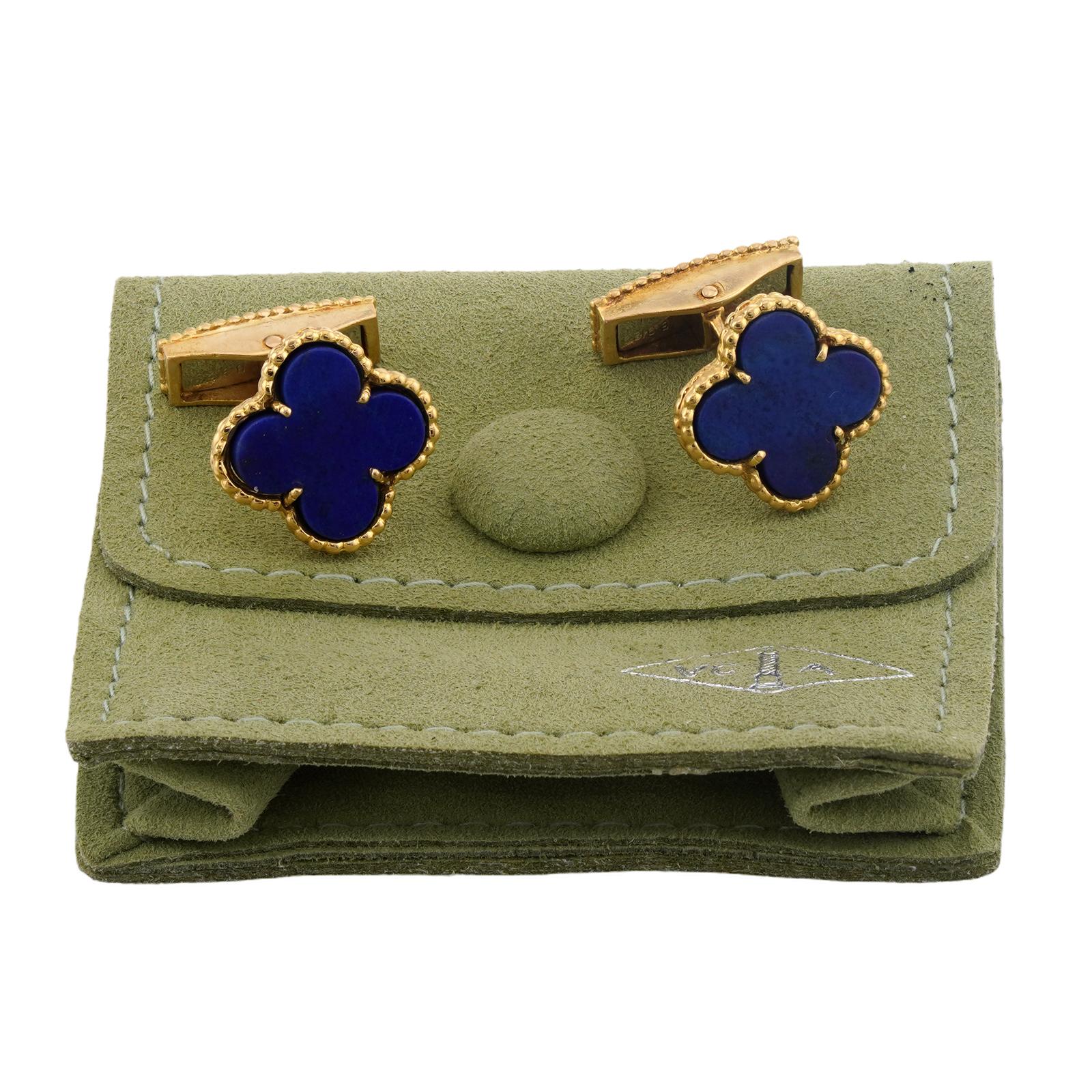 VAN CLEEF & ARPELS Vintage Alhambra Blauer Lapislazuli Gelbgold Manschettenknöpfe (Gemischter Schliff) im Angebot