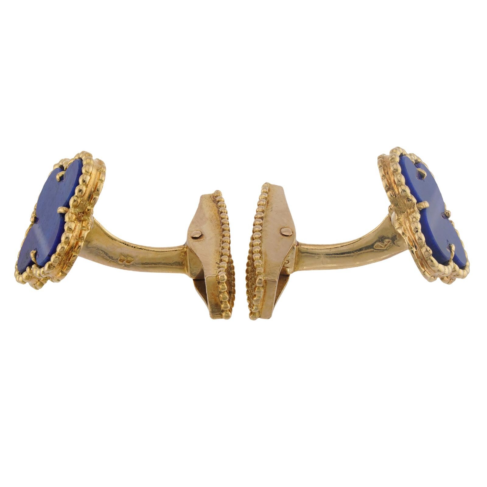 VAN CLEEF & ARPELS Vintage Alhambra Blauer Lapislazuli Gelbgold Manschettenknöpfe im Zustand „Hervorragend“ im Angebot in New York, NY