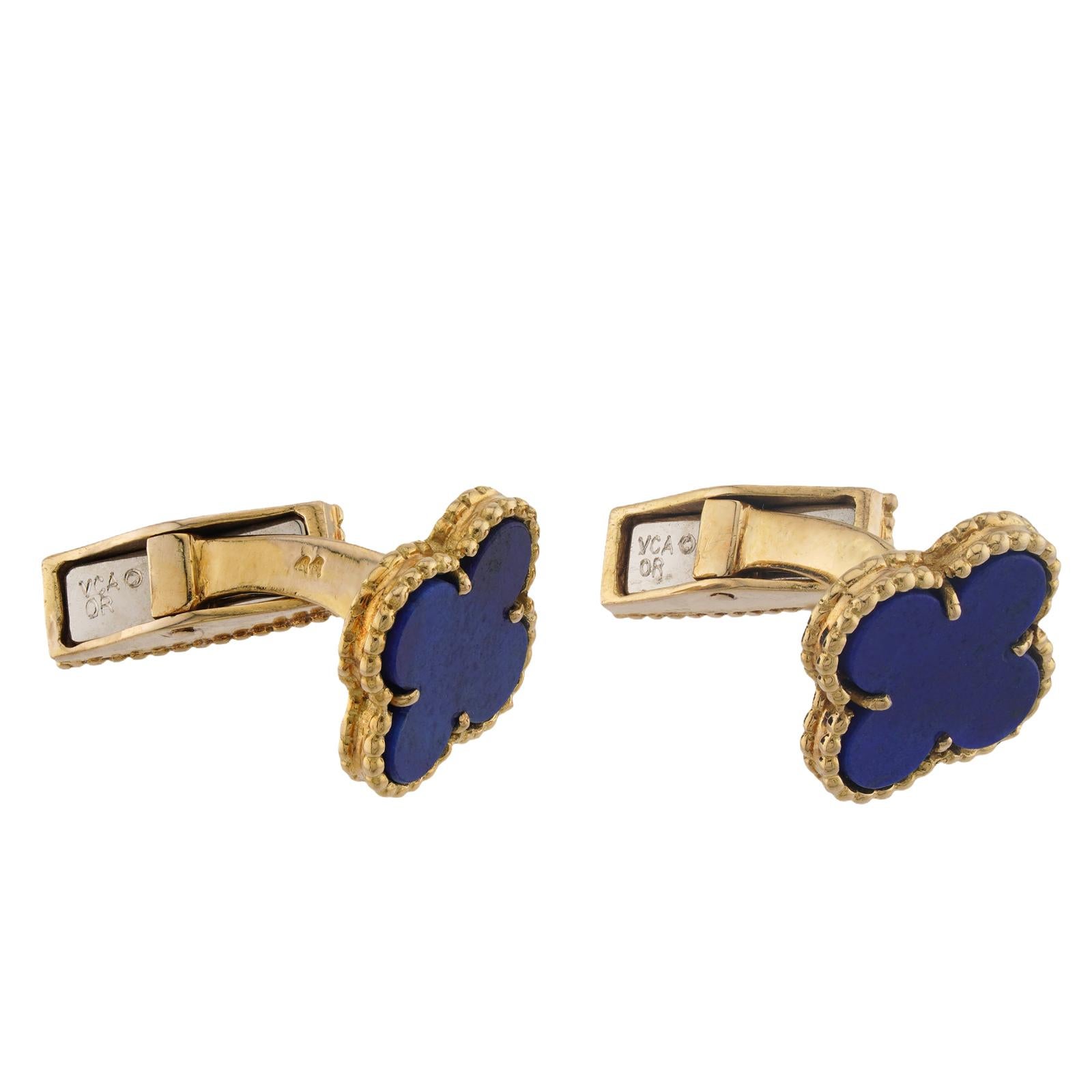 VAN CLEEF & ARPELS Vintage Alhambra Blauer Lapislazuli Gelbgold Manschettenknöpfe Herren im Angebot