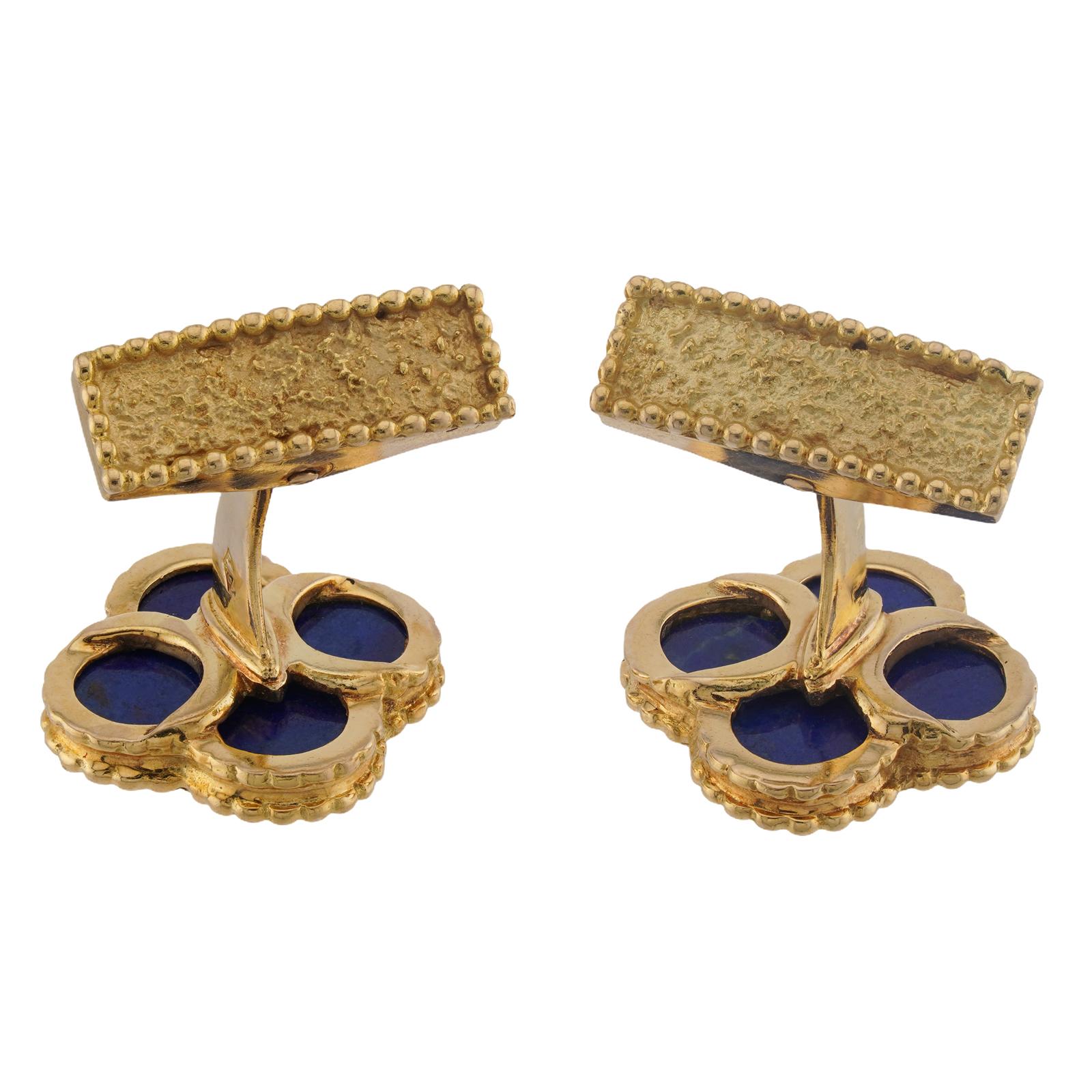 VAN CLEEF & ARPELS Vintage Alhambra Blauer Lapislazuli Gelbgold Manschettenknöpfe im Angebot 2