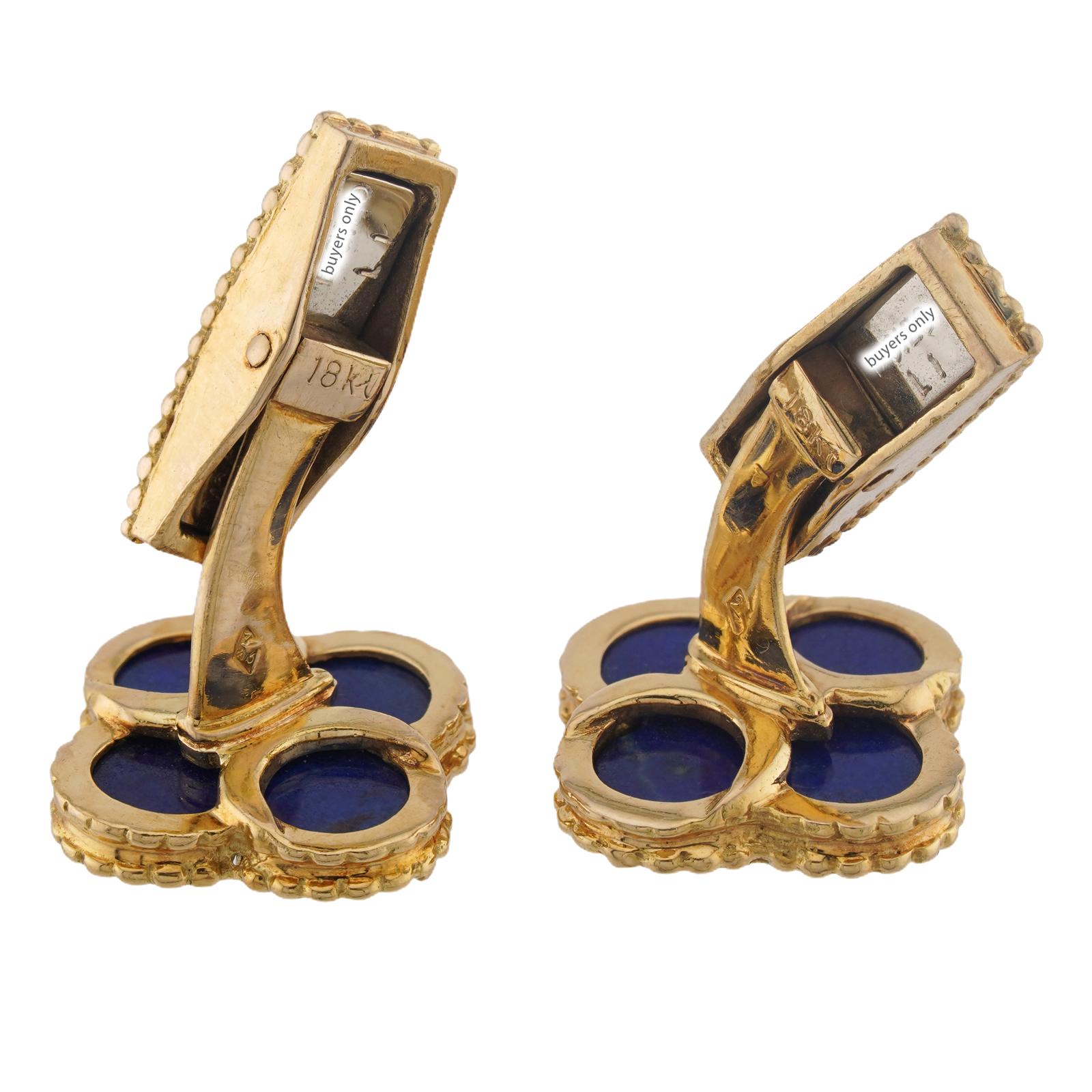 VAN CLEEF & ARPELS Vintage Alhambra Blauer Lapislazuli Gelbgold Manschettenknöpfe im Angebot 3
