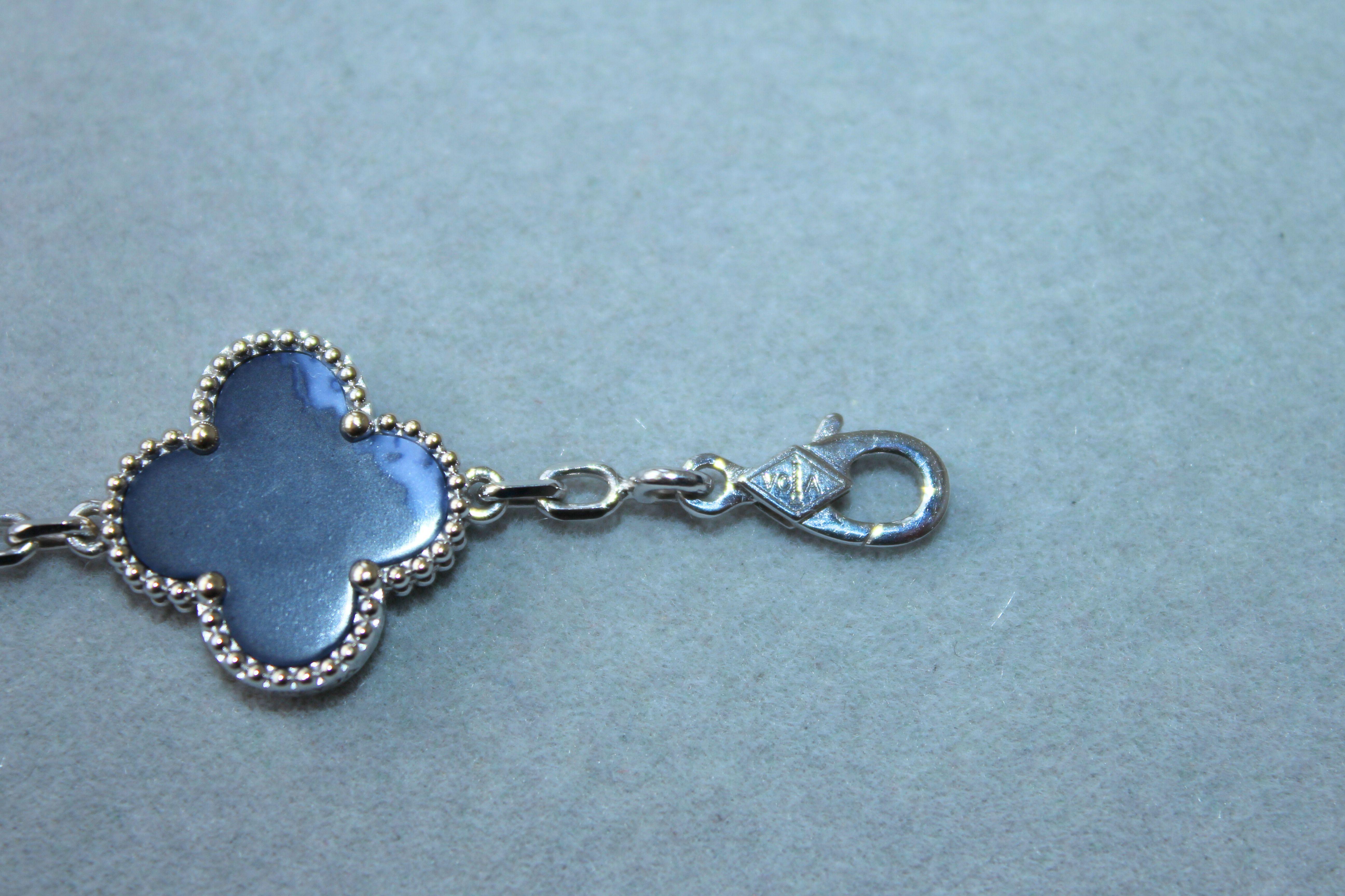 Van Cleef & Arpels Vintage Alhambra Blue Pietersite 18 Karat White Gold Bracelet 5