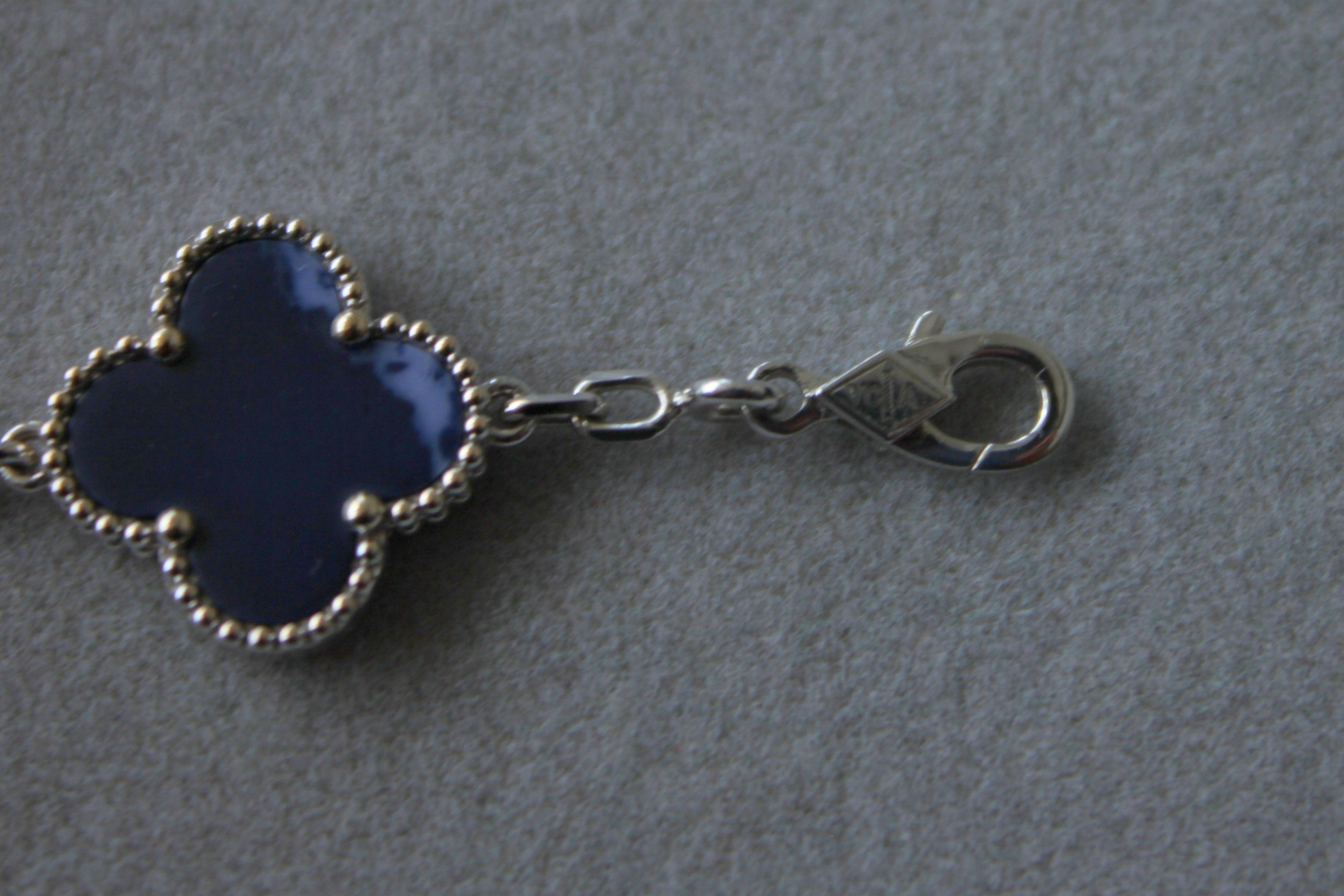Van Cleef & Arpels Vintage Alhambra Blue Pietersite 18 Karat White Gold Bracelet 6