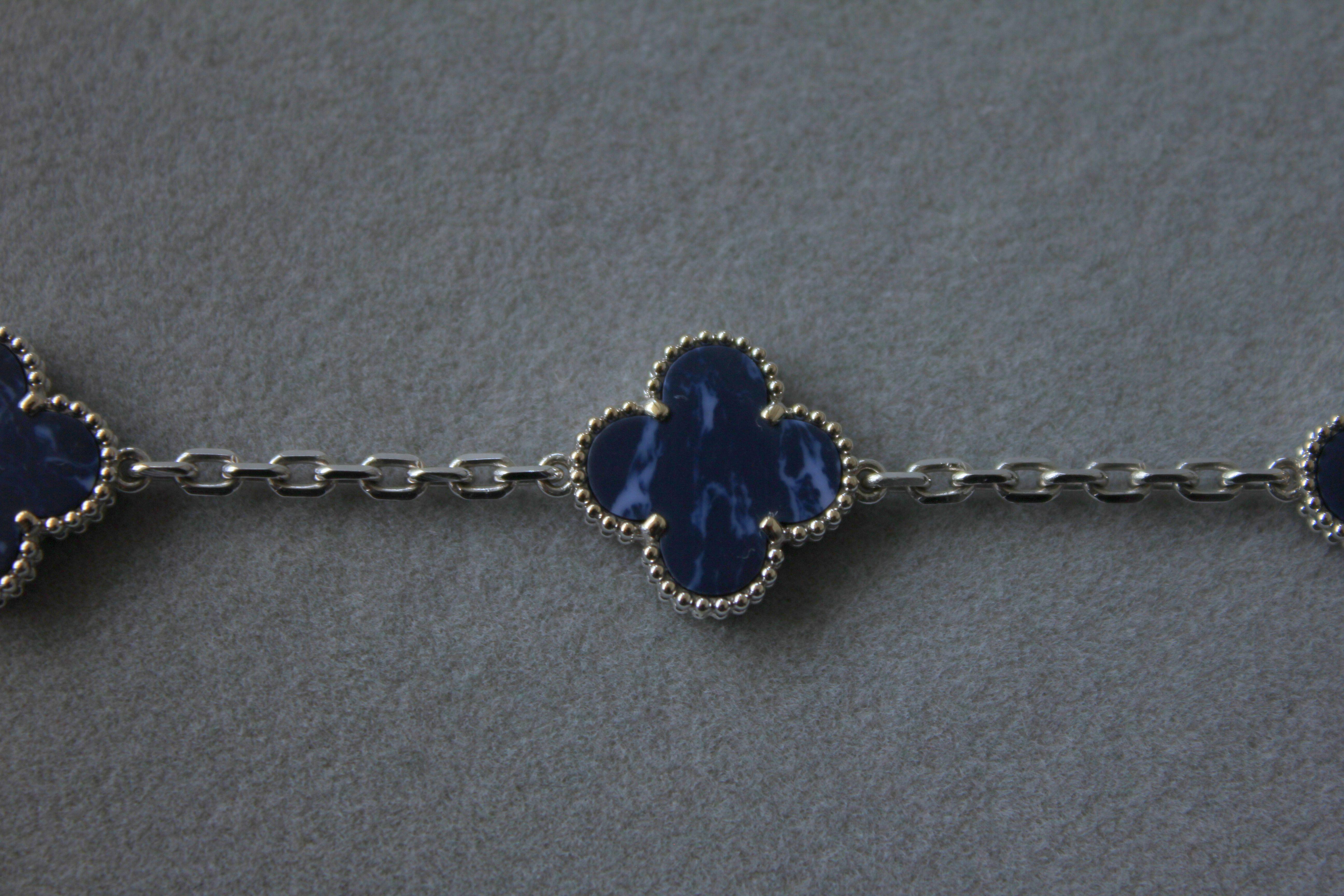Van Cleef & Arpels Vintage Alhambra Blue Pietersite 18 Karat White Gold Bracelet 7