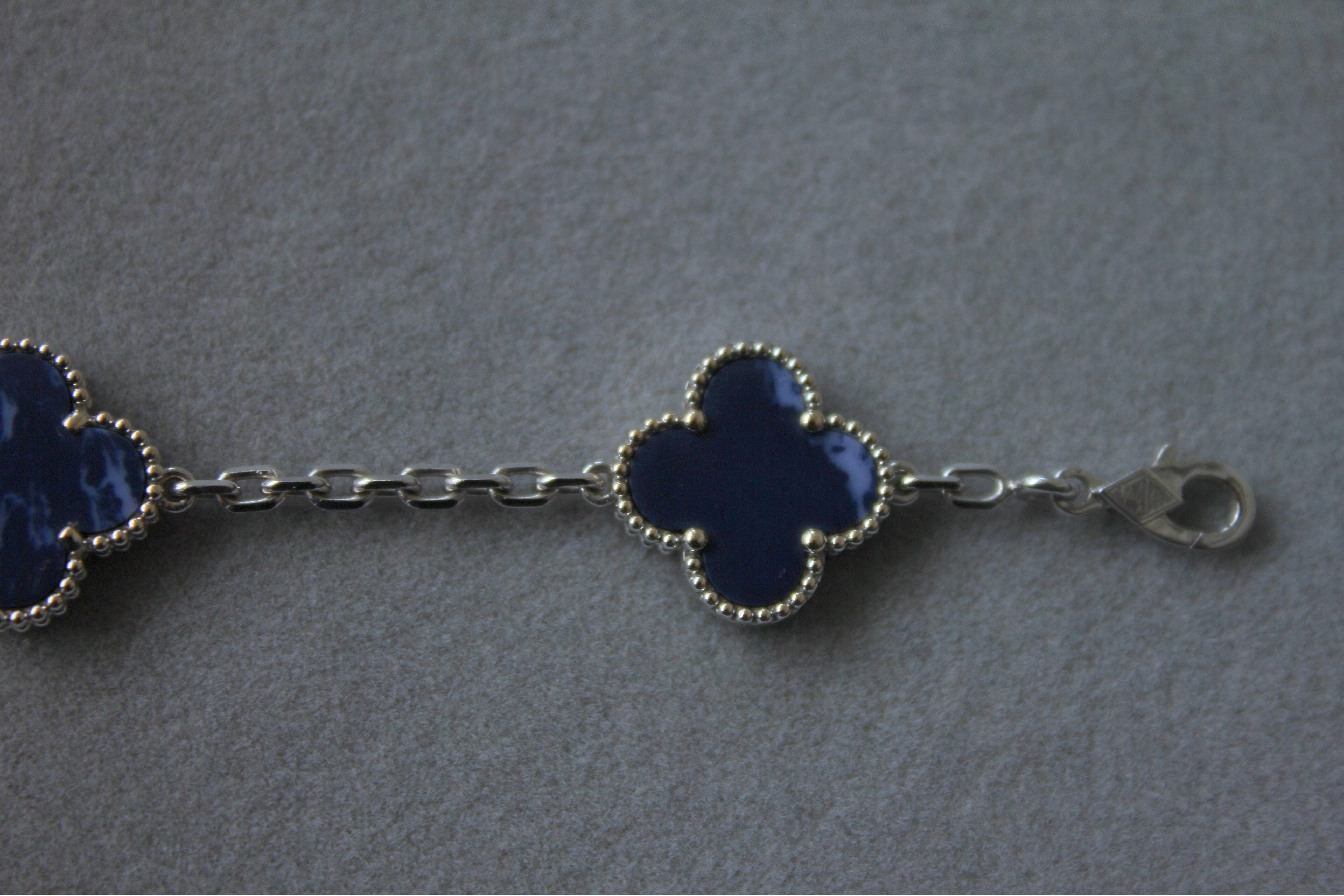 Van Cleef & Arpels Vintage Alhambra Blue Pietersite 18 Karat White Gold Bracelet 8