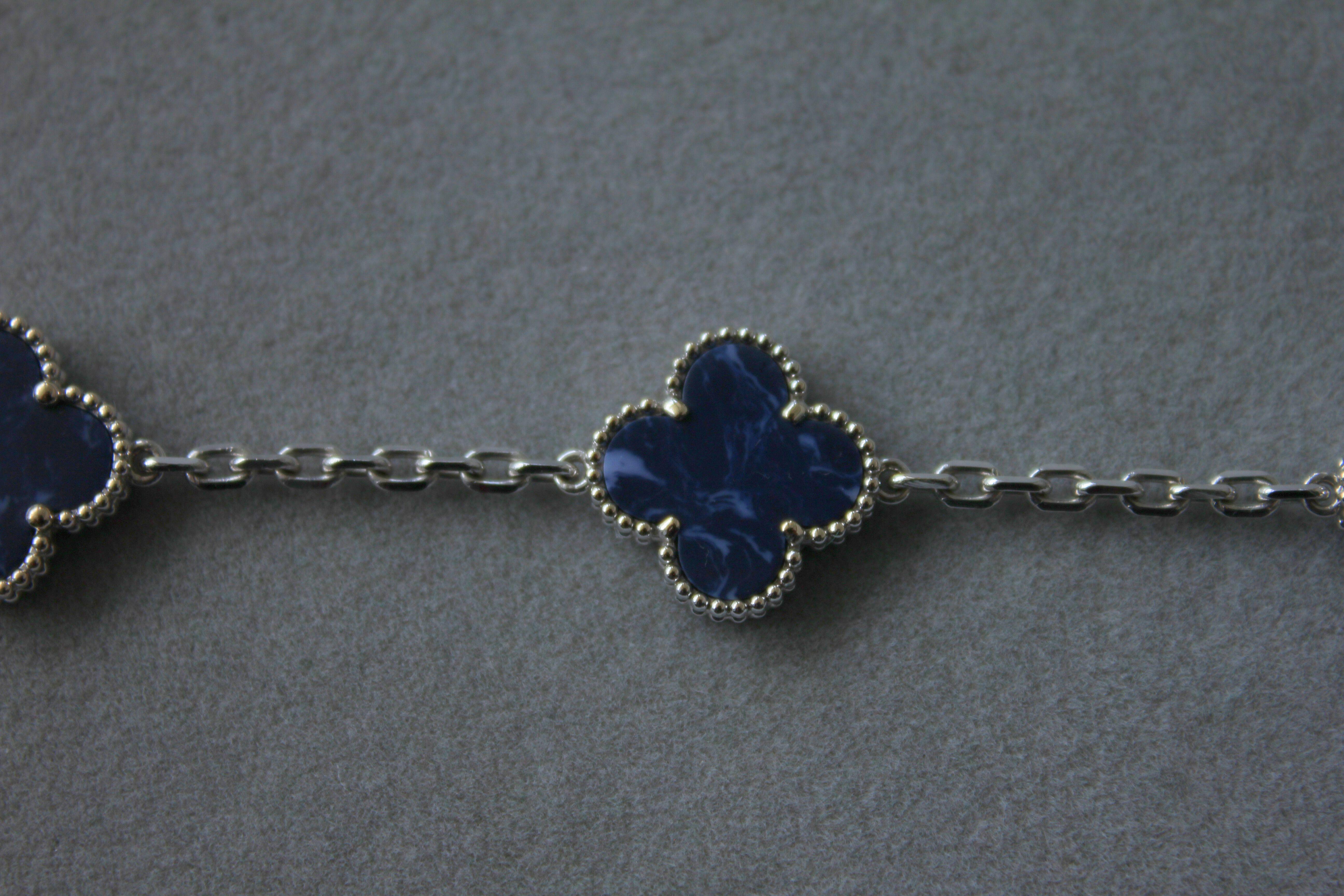 Van Cleef & Arpels Vintage Alhambra Blue Pietersite 18 Karat White Gold Bracelet 9