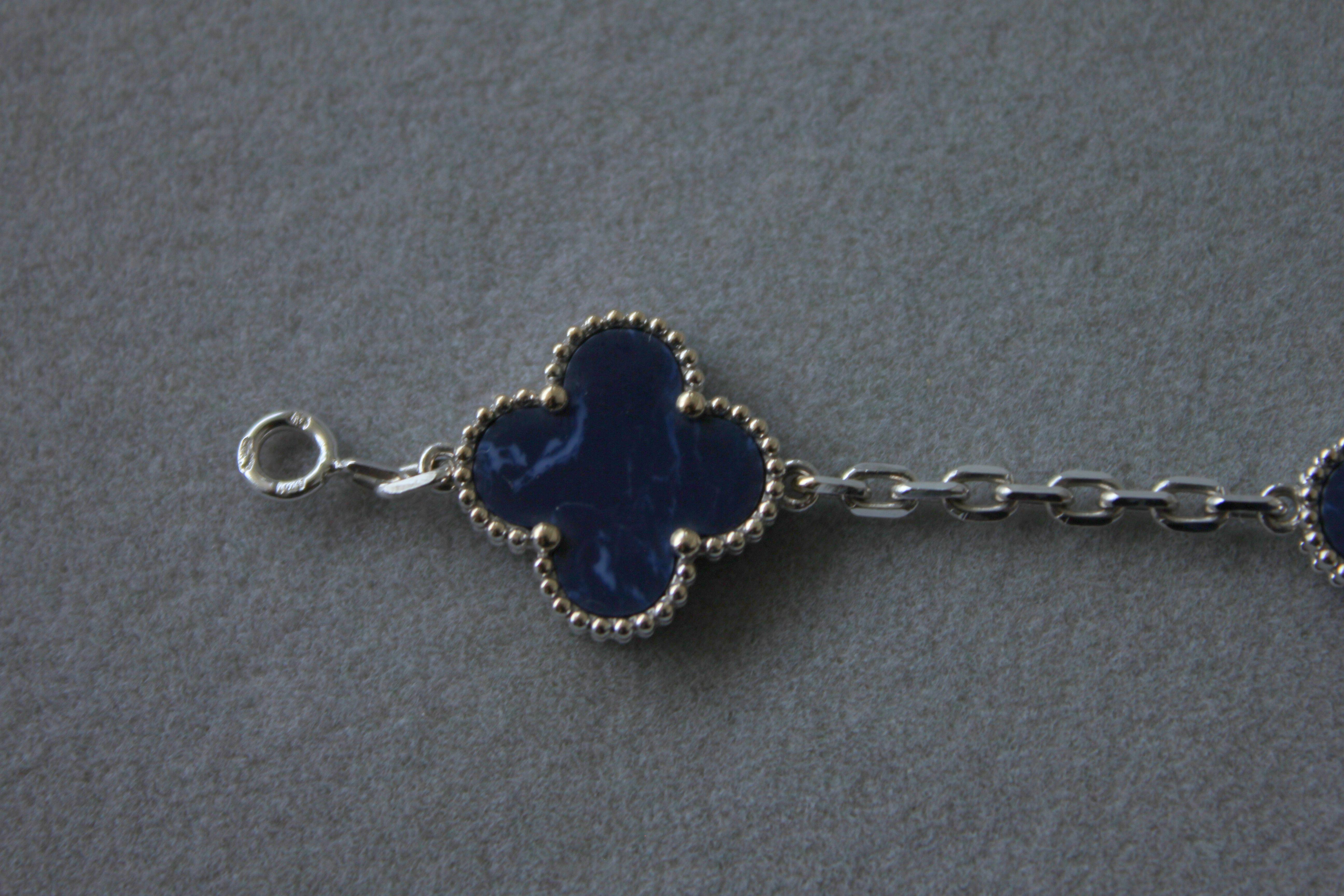 Van Cleef & Arpels Vintage Alhambra Blue Pietersite 18 Karat White Gold Bracelet 10