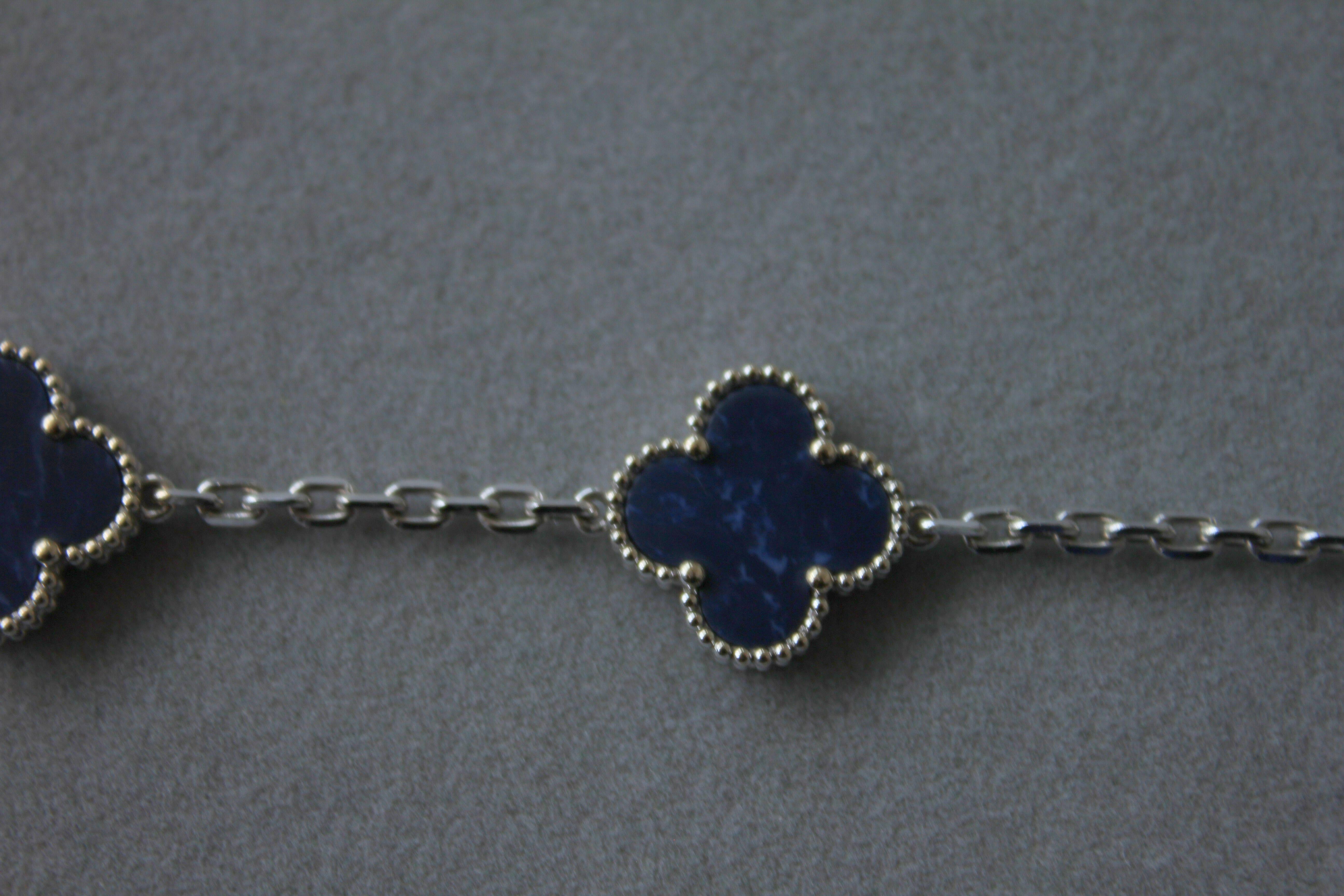 Van Cleef & Arpels Vintage Alhambra Blue Pietersite 18 Karat White Gold Bracelet 11