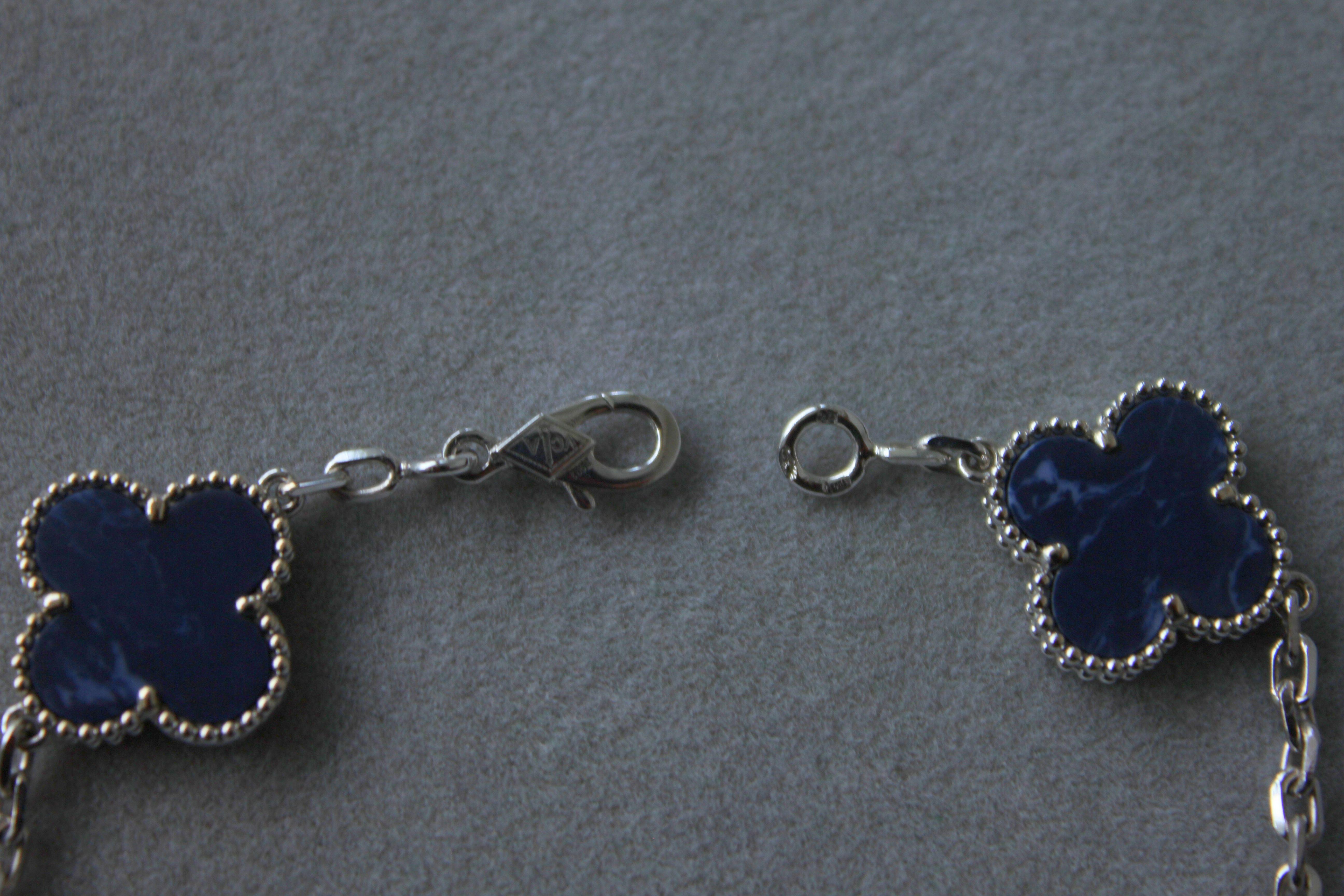 Van Cleef & Arpels Vintage Alhambra Blue Pietersite 18 Karat White Gold Bracelet 12