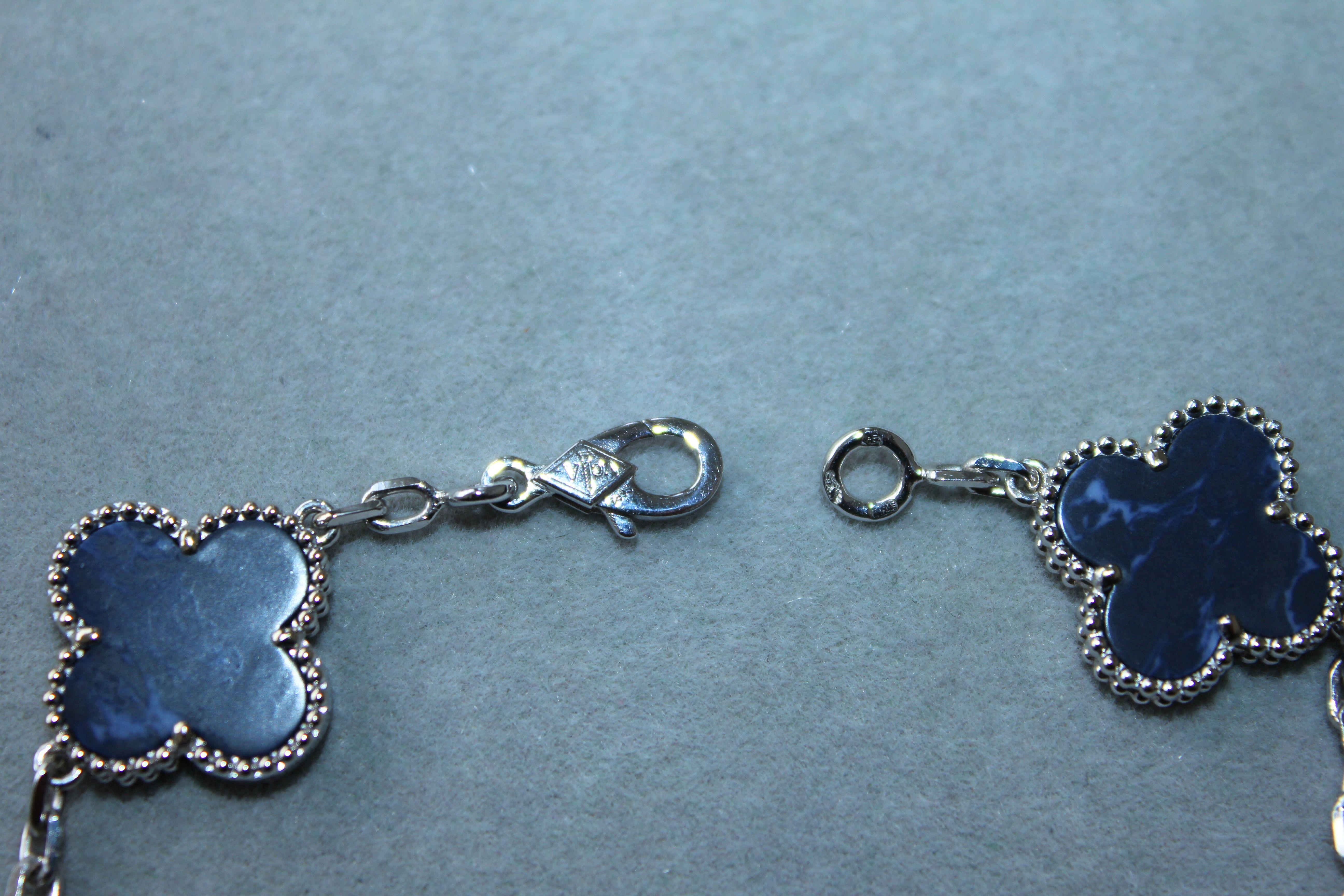 Van Cleef & Arpels Vintage Alhambra Blue Pietersite 18 Karat White Gold Bracelet 13