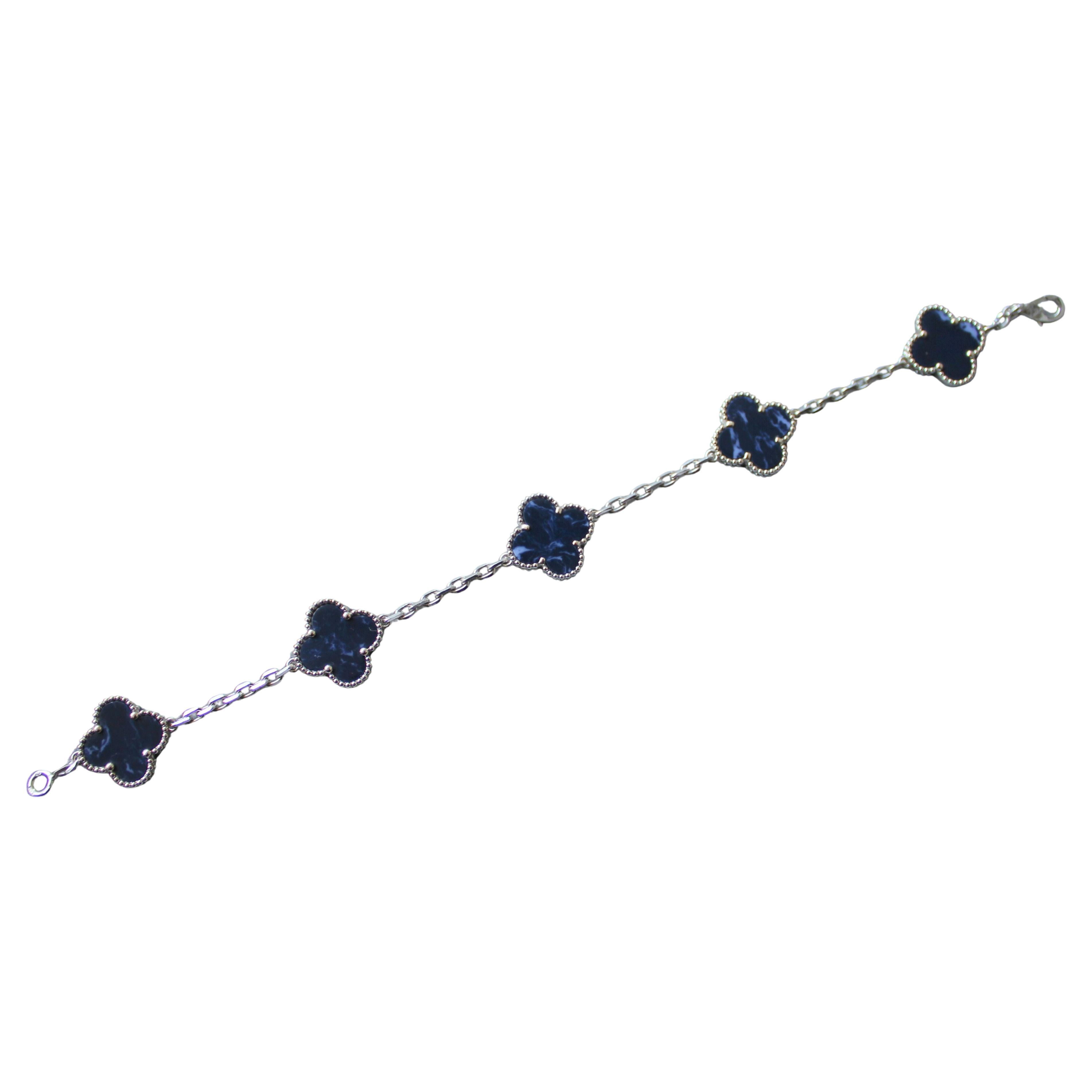 Van Cleef & Arpels Vintage Alhambra Blue Pietersite 18 Karat White Gold Bracelet In Excellent Condition In Fairfax, VA