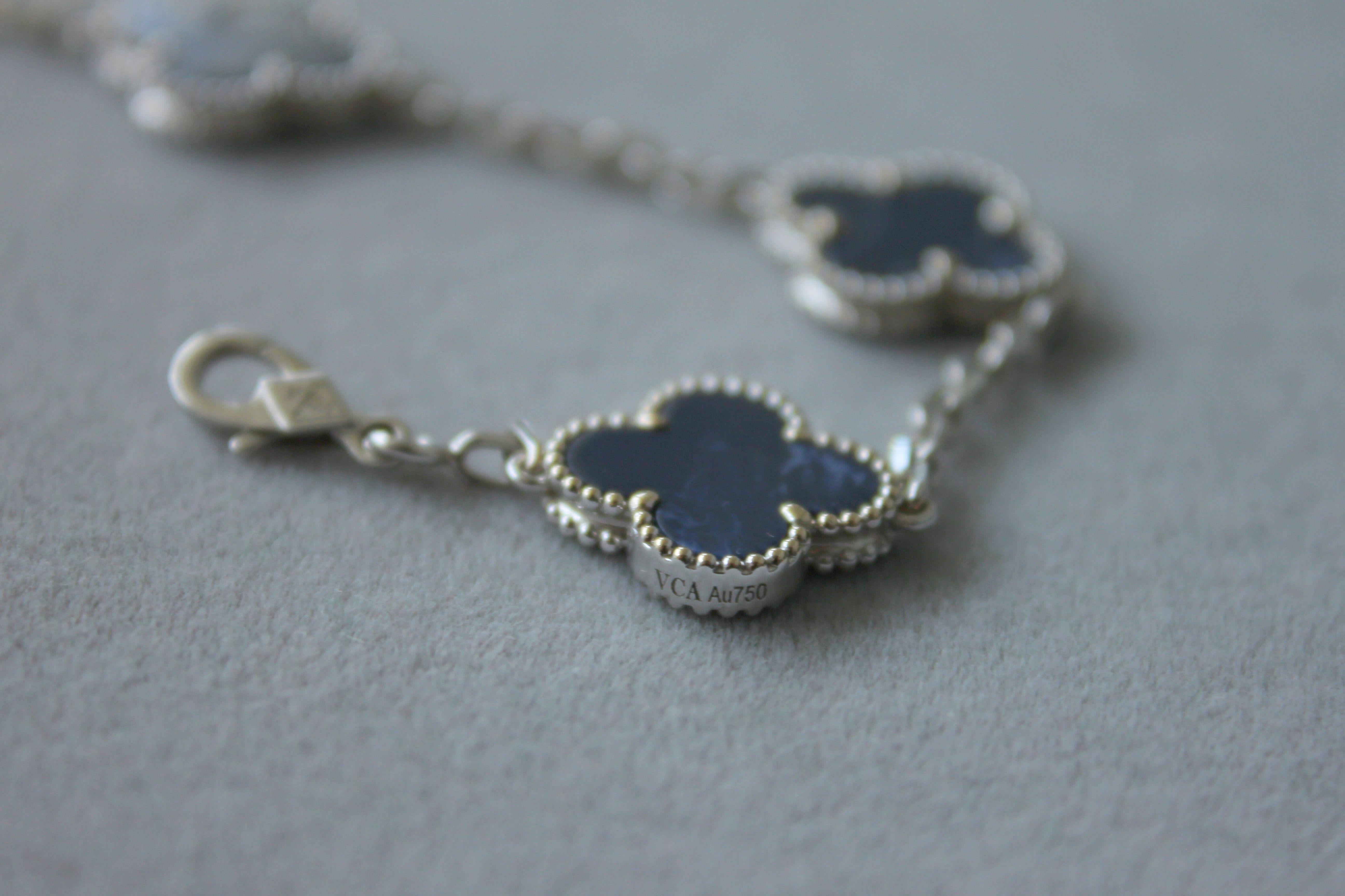 Van Cleef & Arpels Vintage Alhambra Blue Pietersite 18 Karat White Gold Bracelet 1