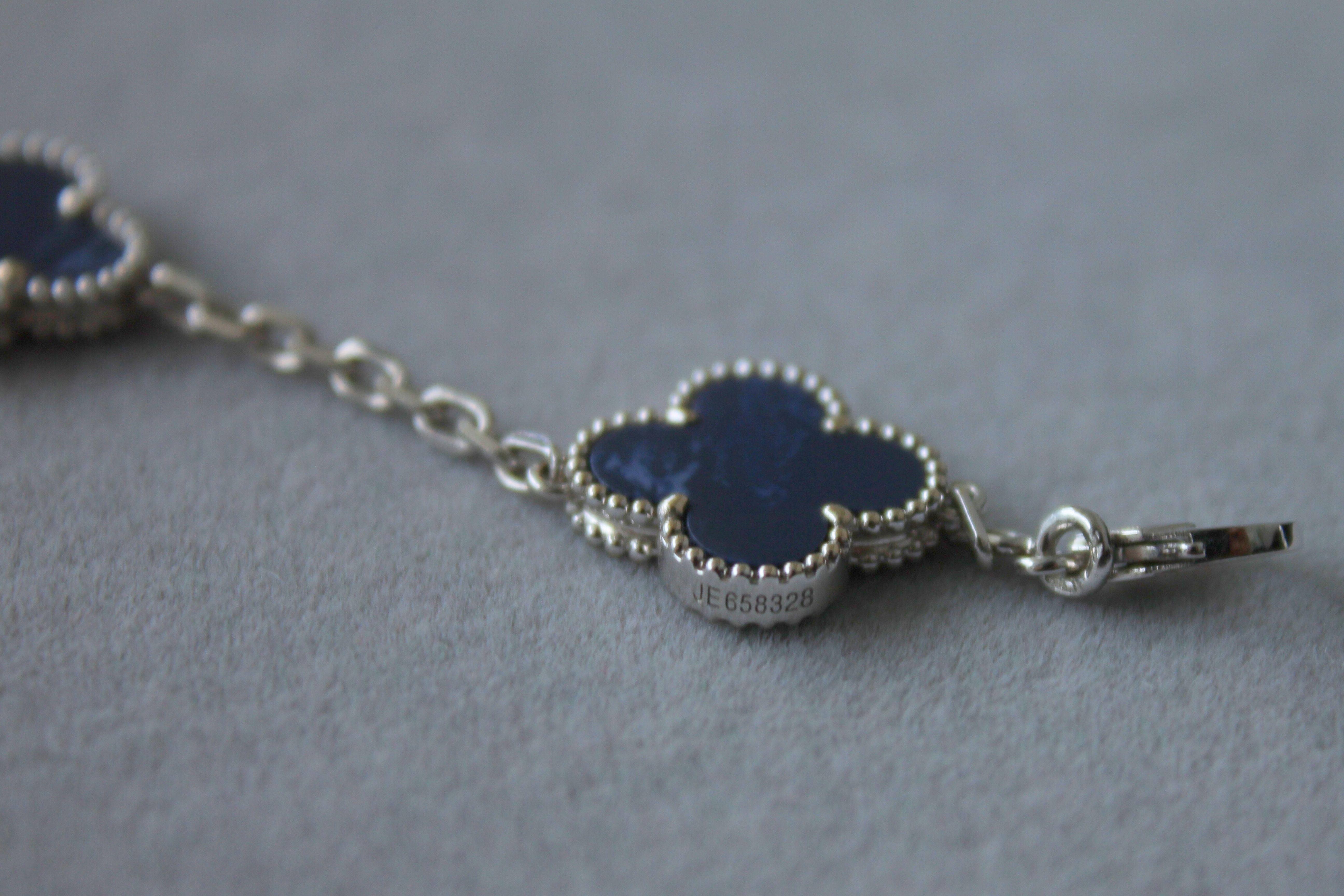 Van Cleef & Arpels Vintage Alhambra Blue Pietersite 18 Karat White Gold Bracelet 2