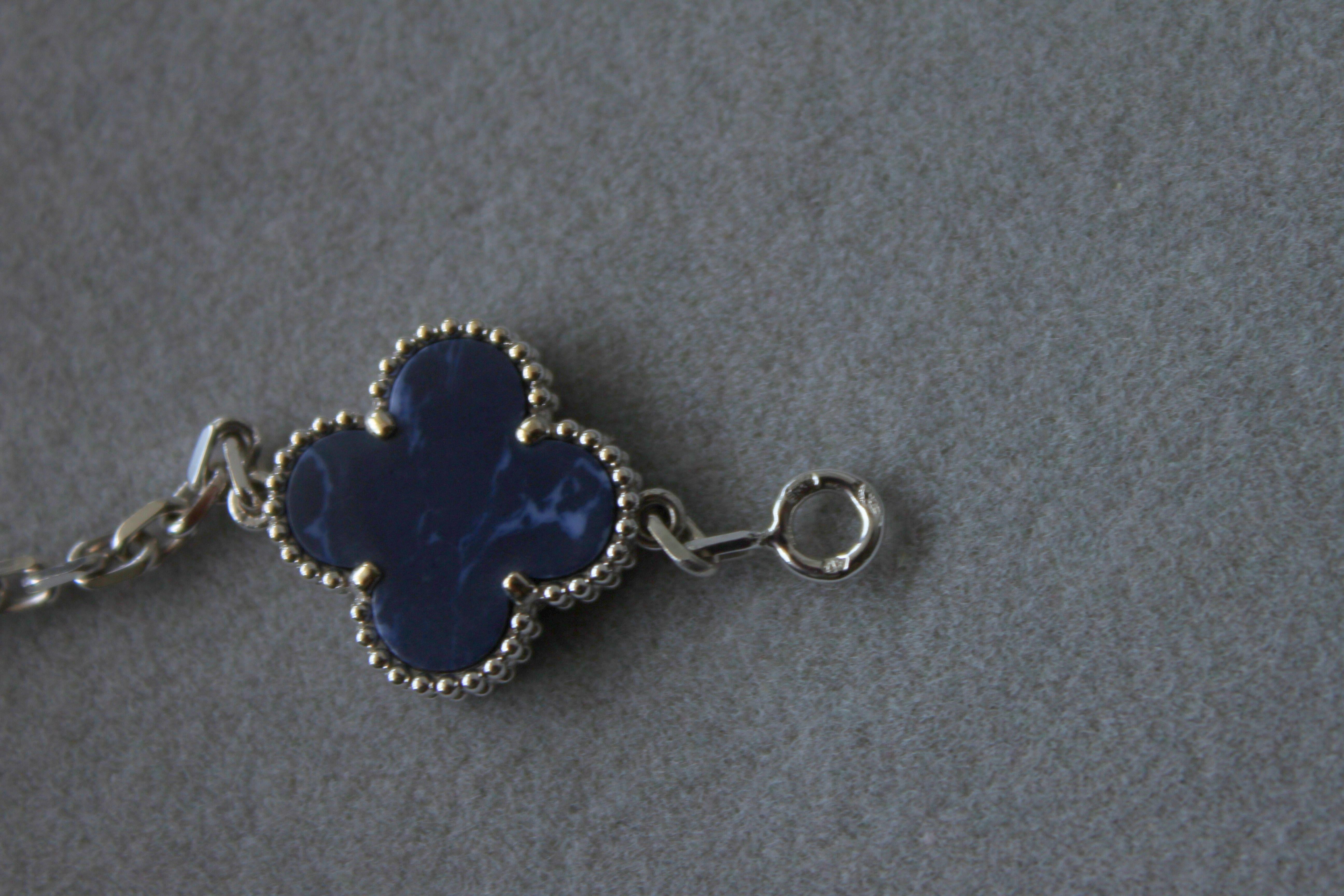 Van Cleef & Arpels Vintage Alhambra Blue Pietersite 18 Karat White Gold Bracelet 3
