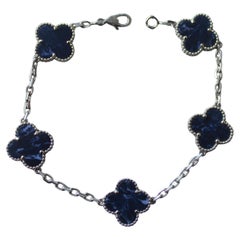 Van Cleef & Arpels Vintage Alhambra Blue Pietersite 18 Karat White Gold Bracelet