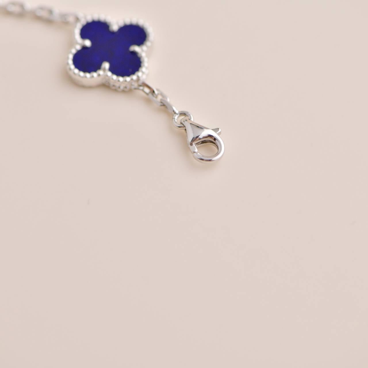 Women's or Men's Van Cleef & Arpels Vintage Alhambra Blue Sevres Porcelain White Gold Bracelet