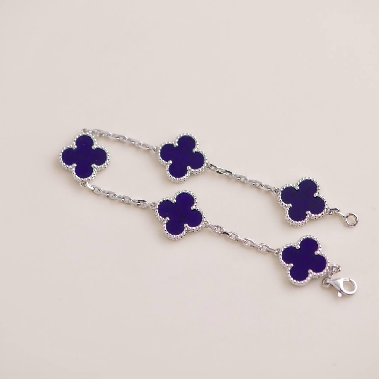 Van Cleef & Arpels Vintage Alhambra Blue Sevres Porcelain White Gold Bracelet 1