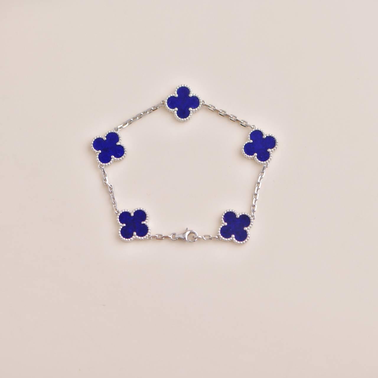 Van Cleef & Arpels Vintage Alhambra Blue Sevres Porcelain White Gold Bracelet 3