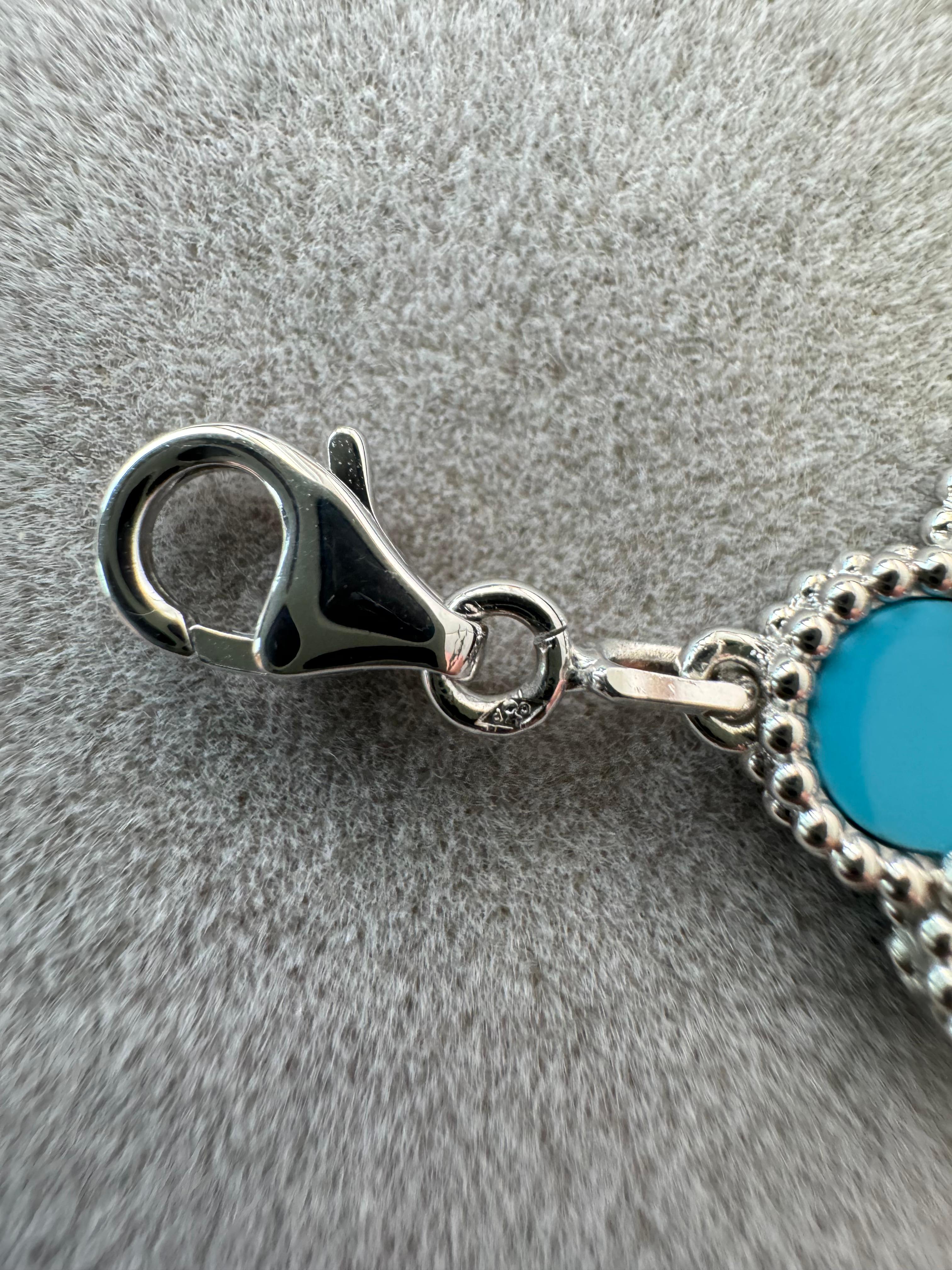 Van Cleef & Arpels Vintage Alhambra Blue Turquoise 18 Karat White Gold Bracelet 9