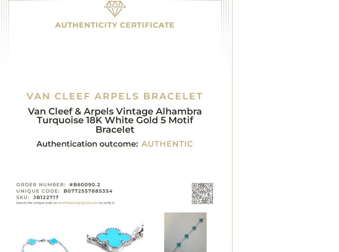 Van Cleef & Arpels Vintage Alhambra Blue Turquoise 18 Karat White Gold Bracelet 13