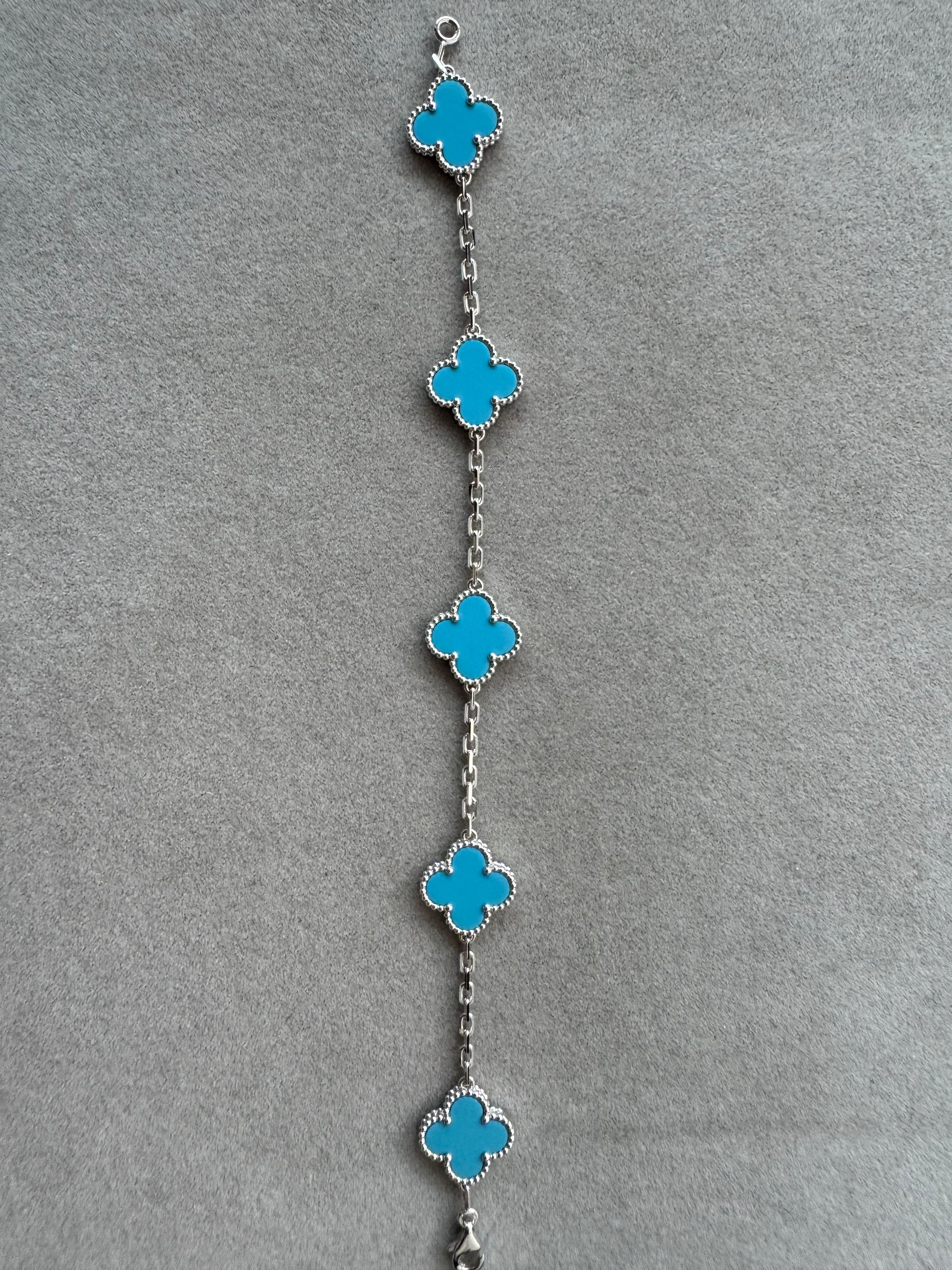Van Cleef & Arpels Vintage Alhambra Blue Turquoise 18 Karat White Gold Bracelet In Good Condition In Fairfax, VA
