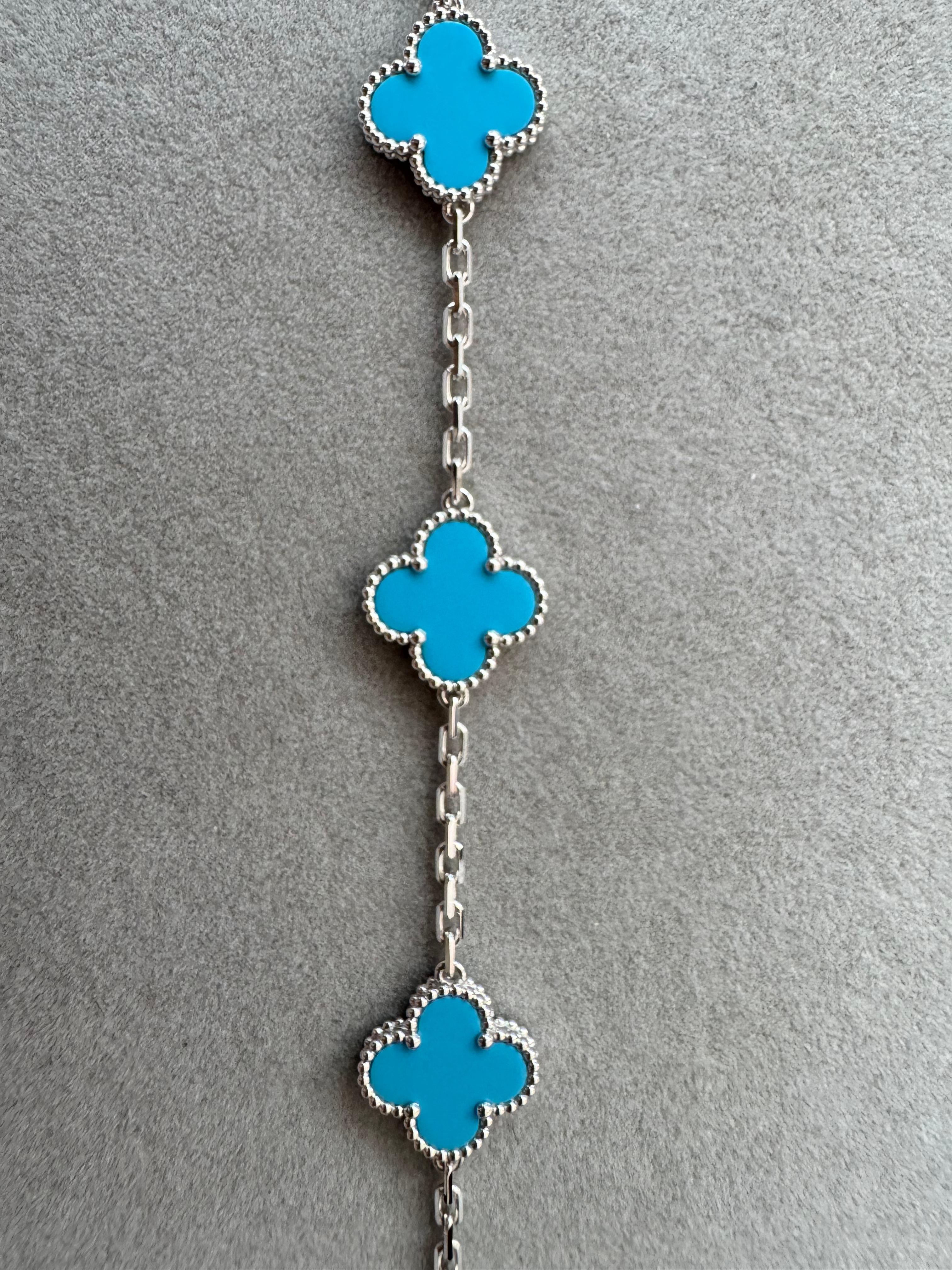 Van Cleef & Arpels Vintage Alhambra Blue Turquoise 18 Karat White Gold Bracelet 1