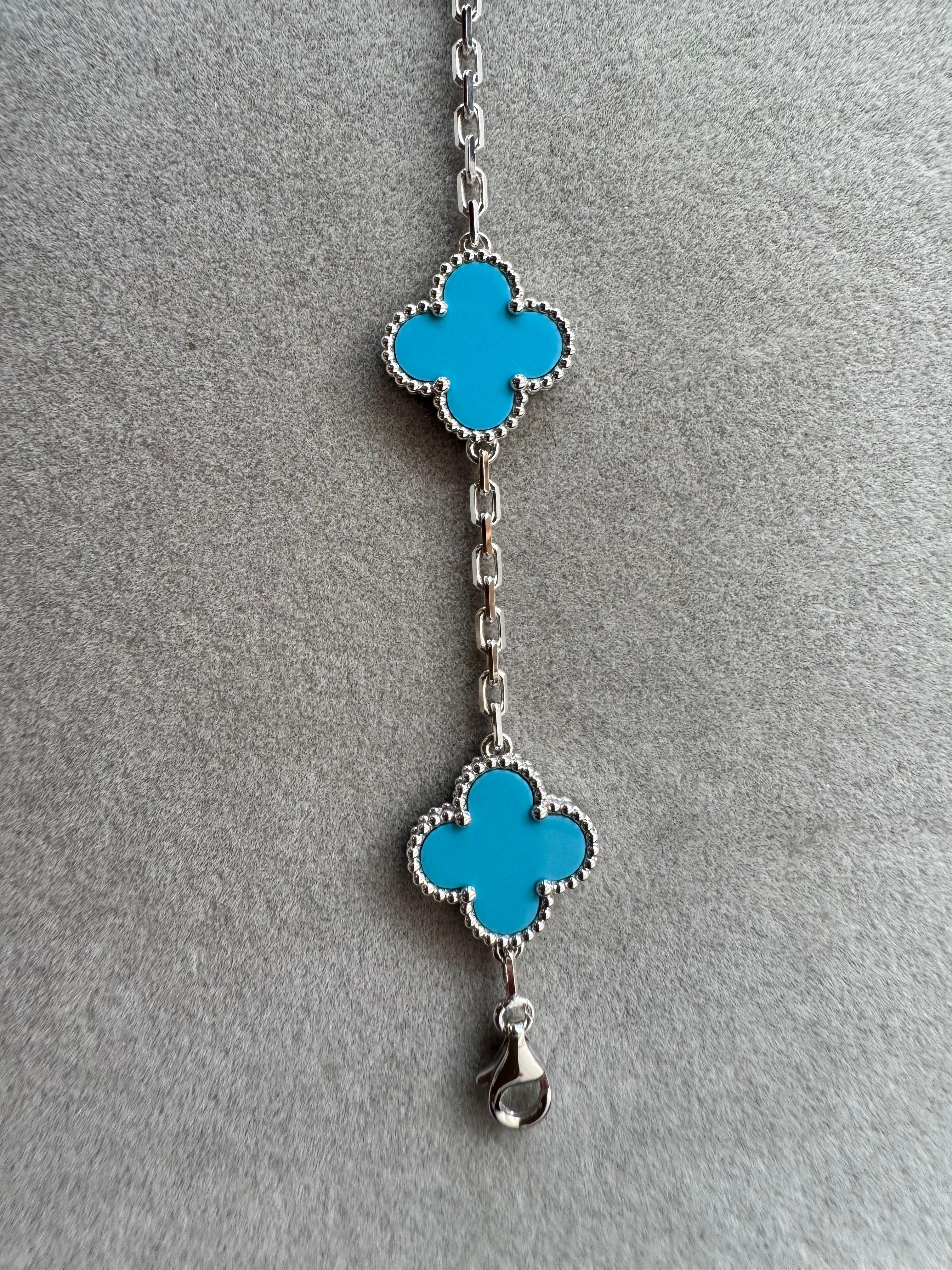 Van Cleef & Arpels Vintage Alhambra Blue Turquoise 18 Karat White Gold Bracelet 2