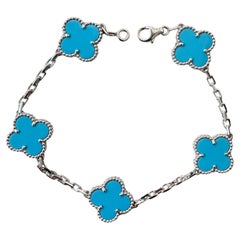 Van Cleef & Arpels Vintage Alhambra Blue Turquoise 18 Karat White Gold Bracelet