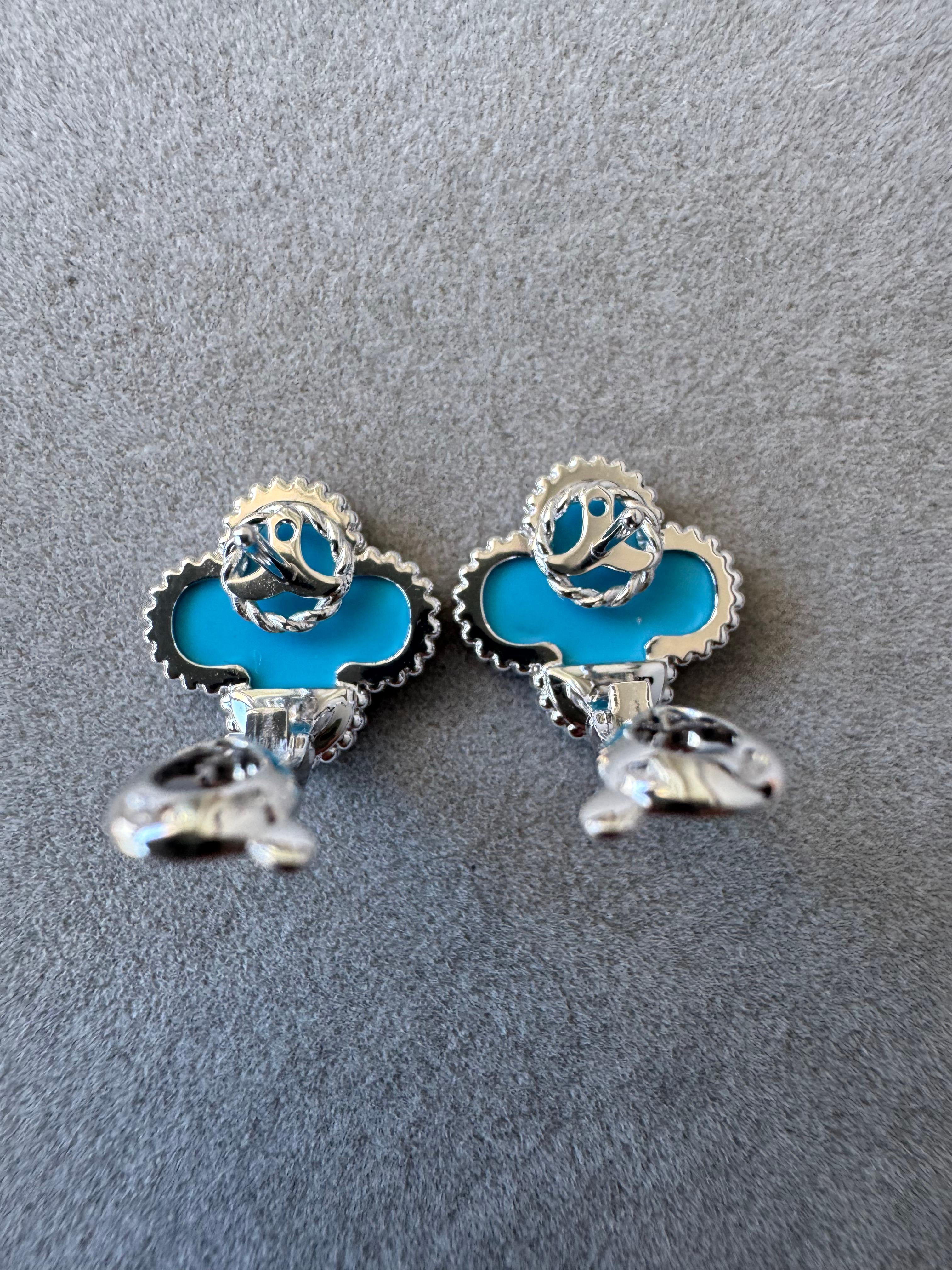 Pendientes de clip Van Cleef & Arpels Vintage Alhambra Turquesa Azul Oro Blanco 18K 4