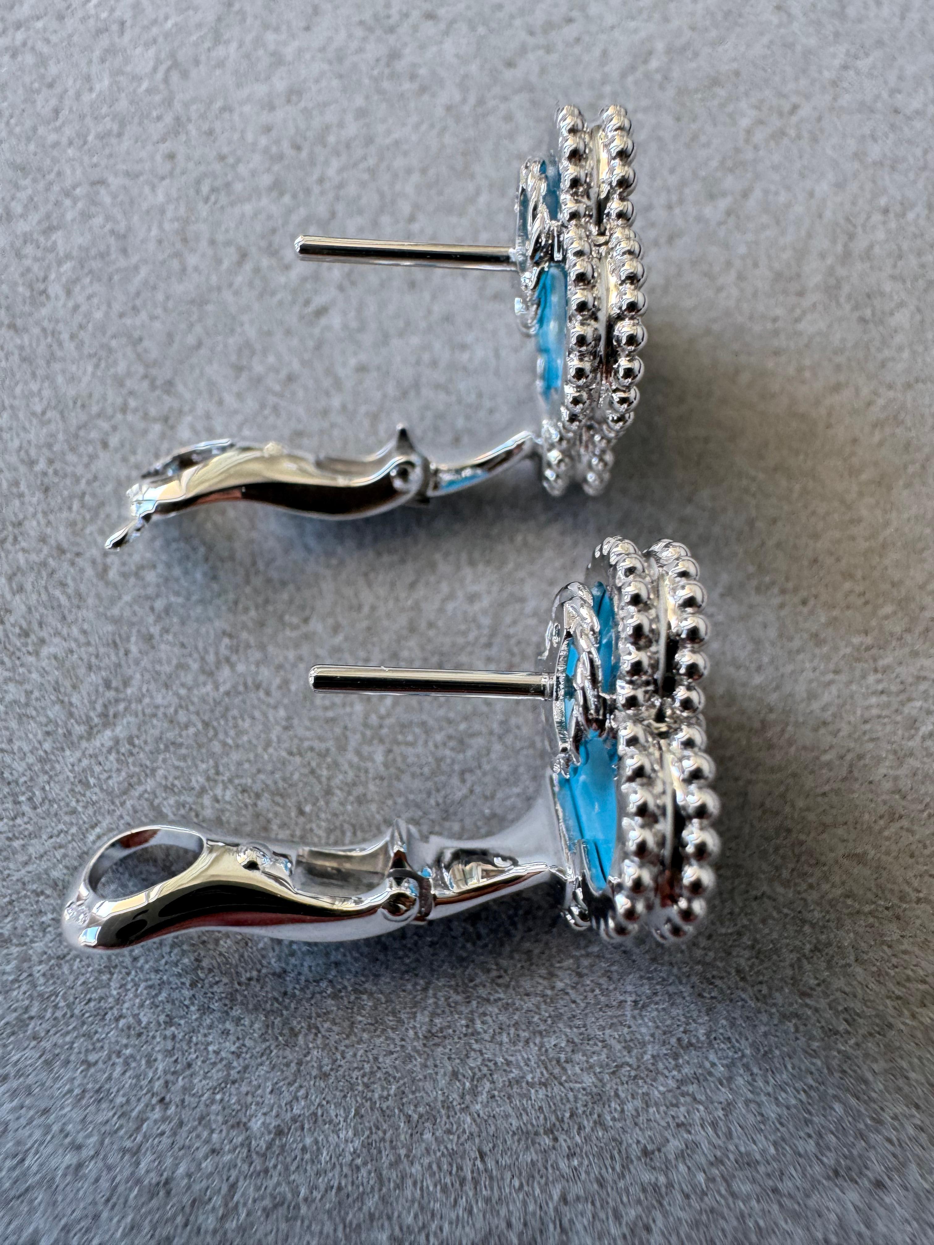 Pendientes de clip Van Cleef & Arpels Vintage Alhambra Turquesa Azul Oro Blanco 18K 5