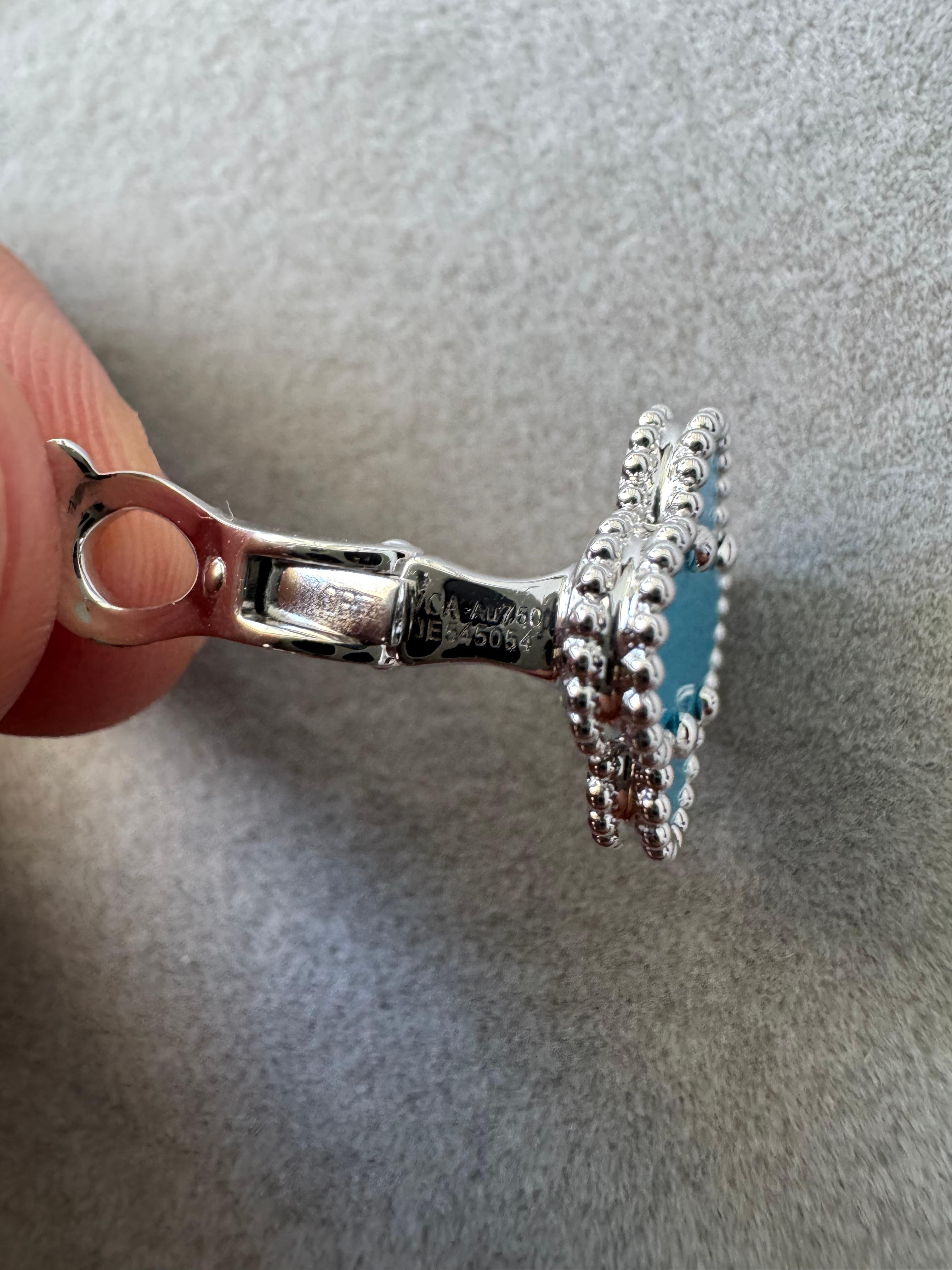 Pendientes de clip Van Cleef & Arpels Vintage Alhambra Turquesa Azul Oro Blanco 18K 7