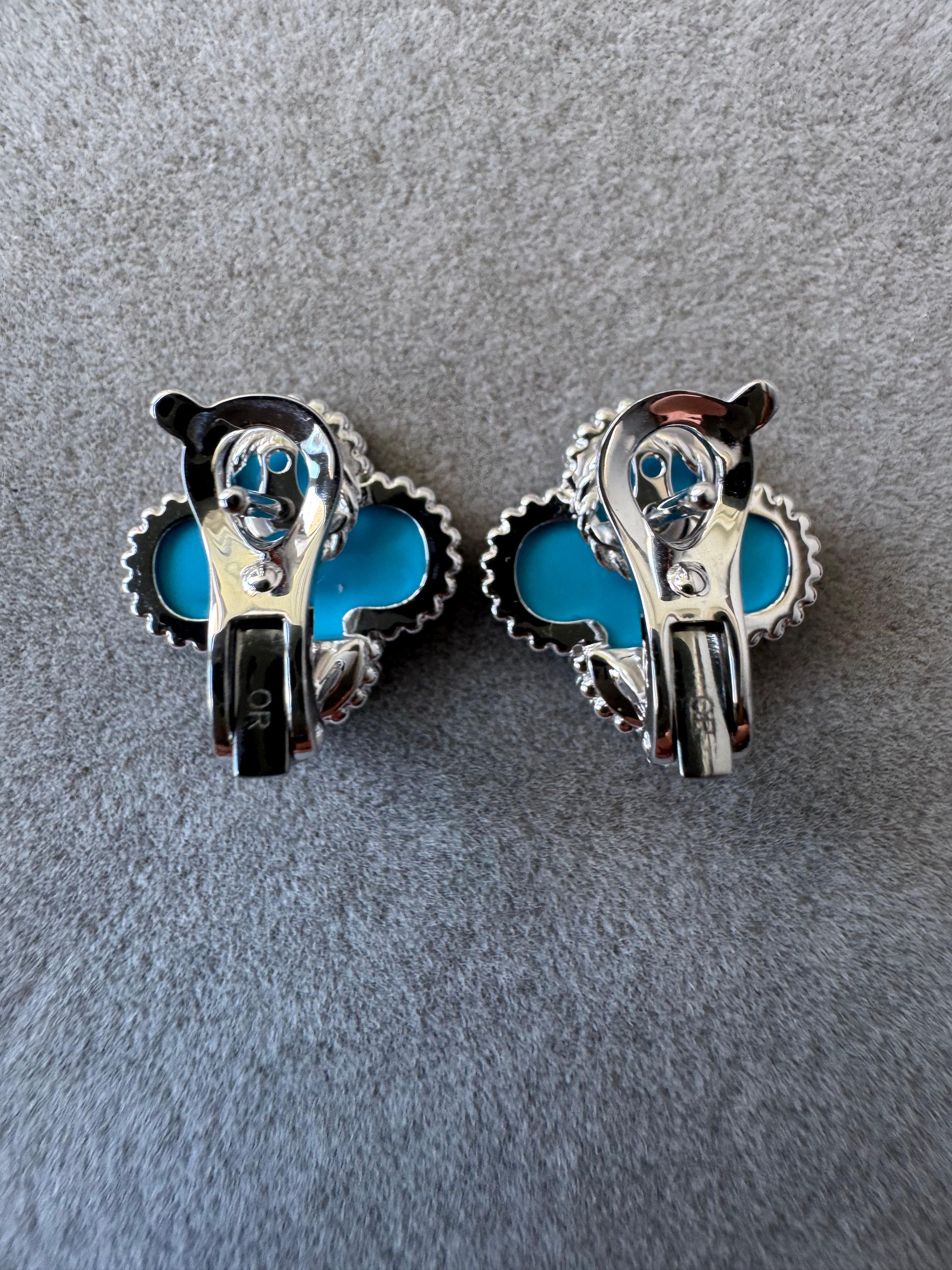 Pendientes de clip Van Cleef & Arpels Vintage Alhambra Turquesa Azul Oro Blanco 18K 8