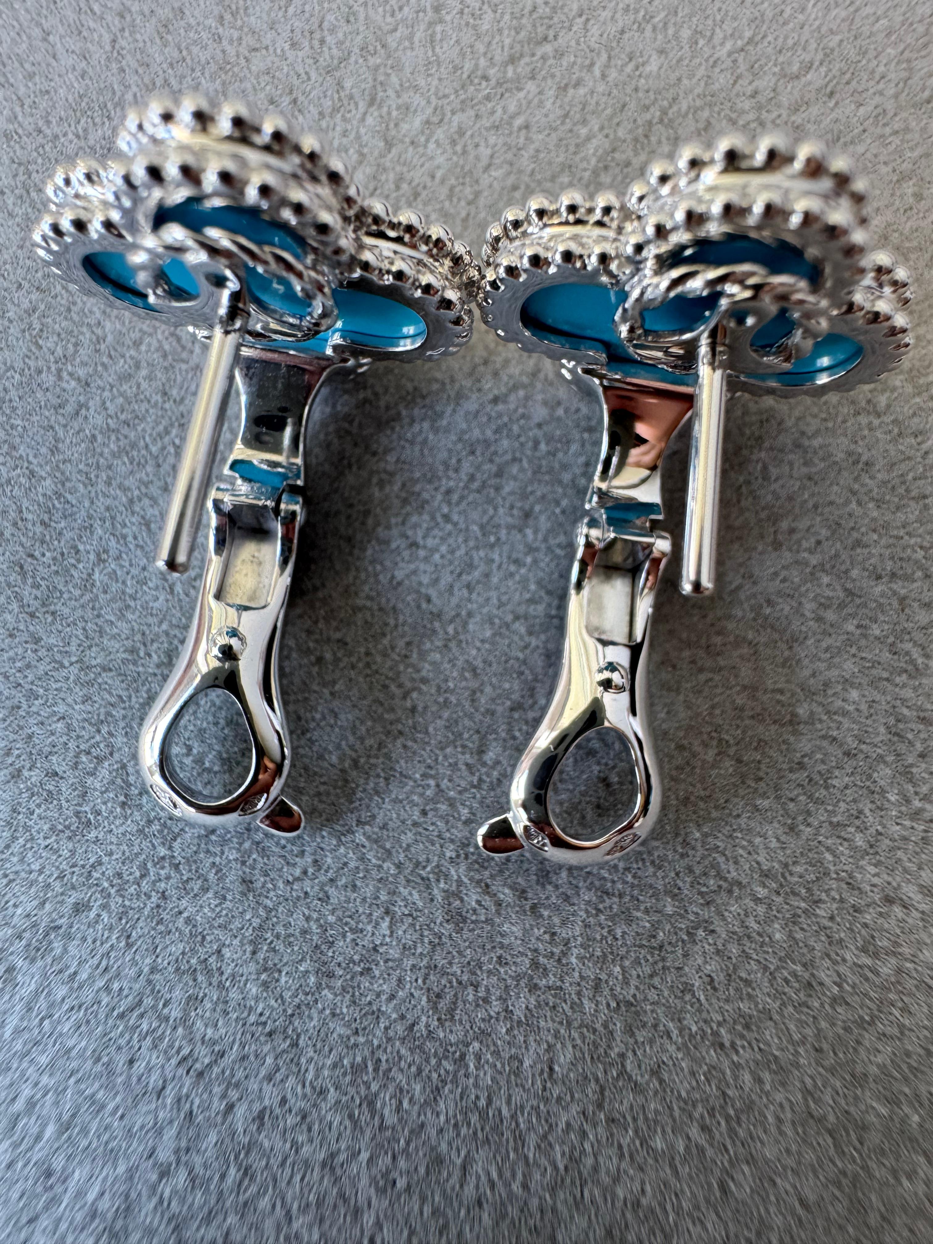 Pendientes de clip Van Cleef & Arpels Vintage Alhambra Turquesa Azul Oro Blanco 18K 1