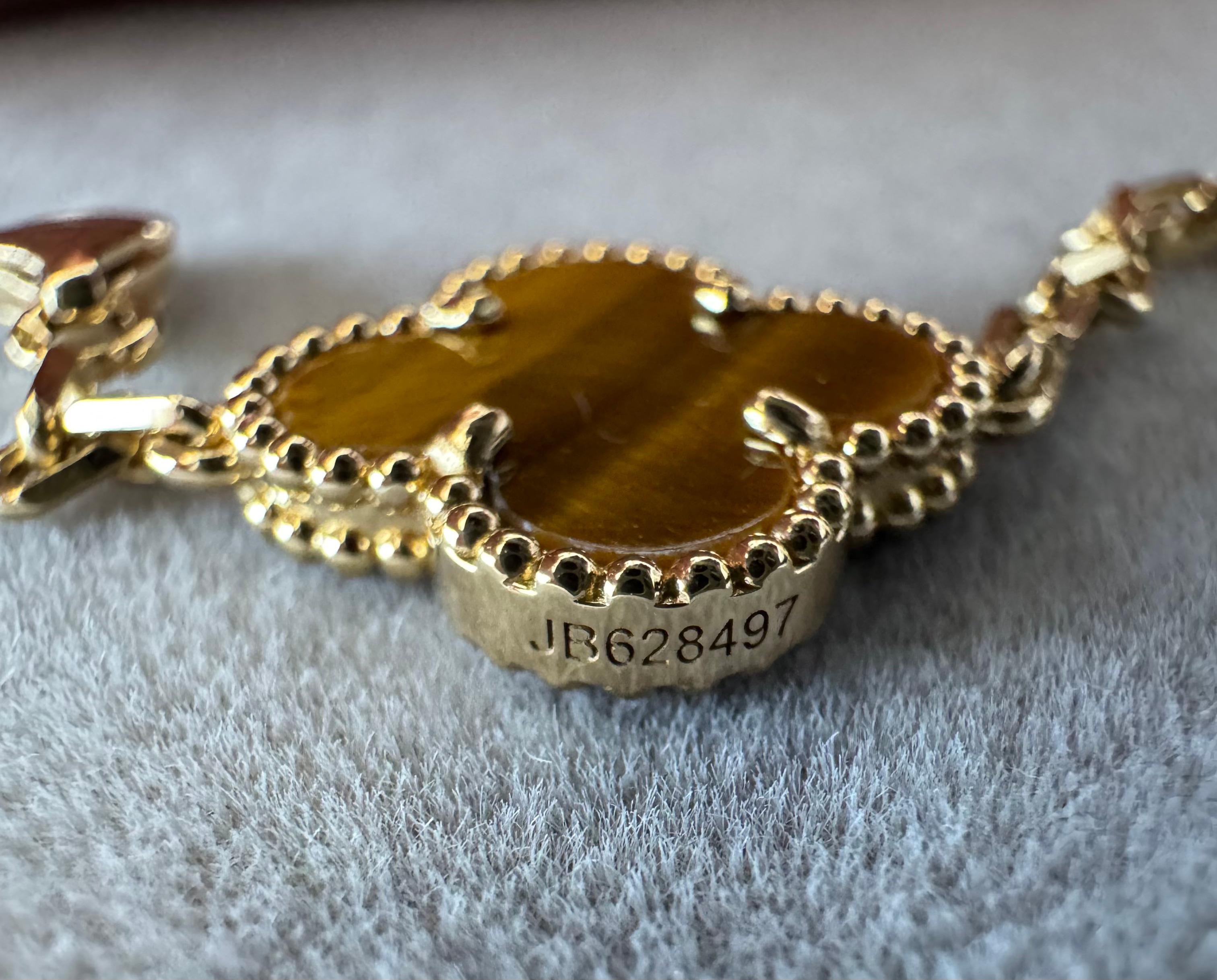 Van Cleef & Arpels Vintage Alhambra Tiger's Eye 5 Motif Yellow Gold Bracelet 6