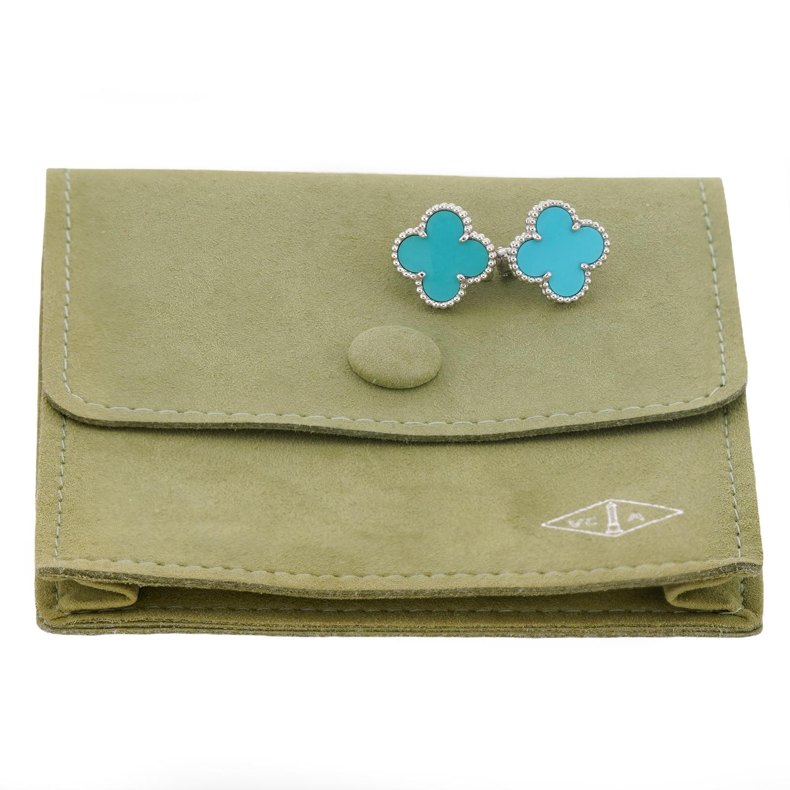 VAN CLEEF & ARPELS Vintage Alhambra Blau Türkis  Weißgold-Ohrringe (Gemischter Schliff) im Angebot