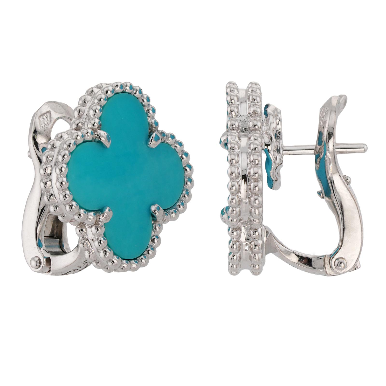 VAN CLEEF & ARPELS Vintage Alhambra Blau Türkis  Weißgold-Ohrringe Damen im Angebot