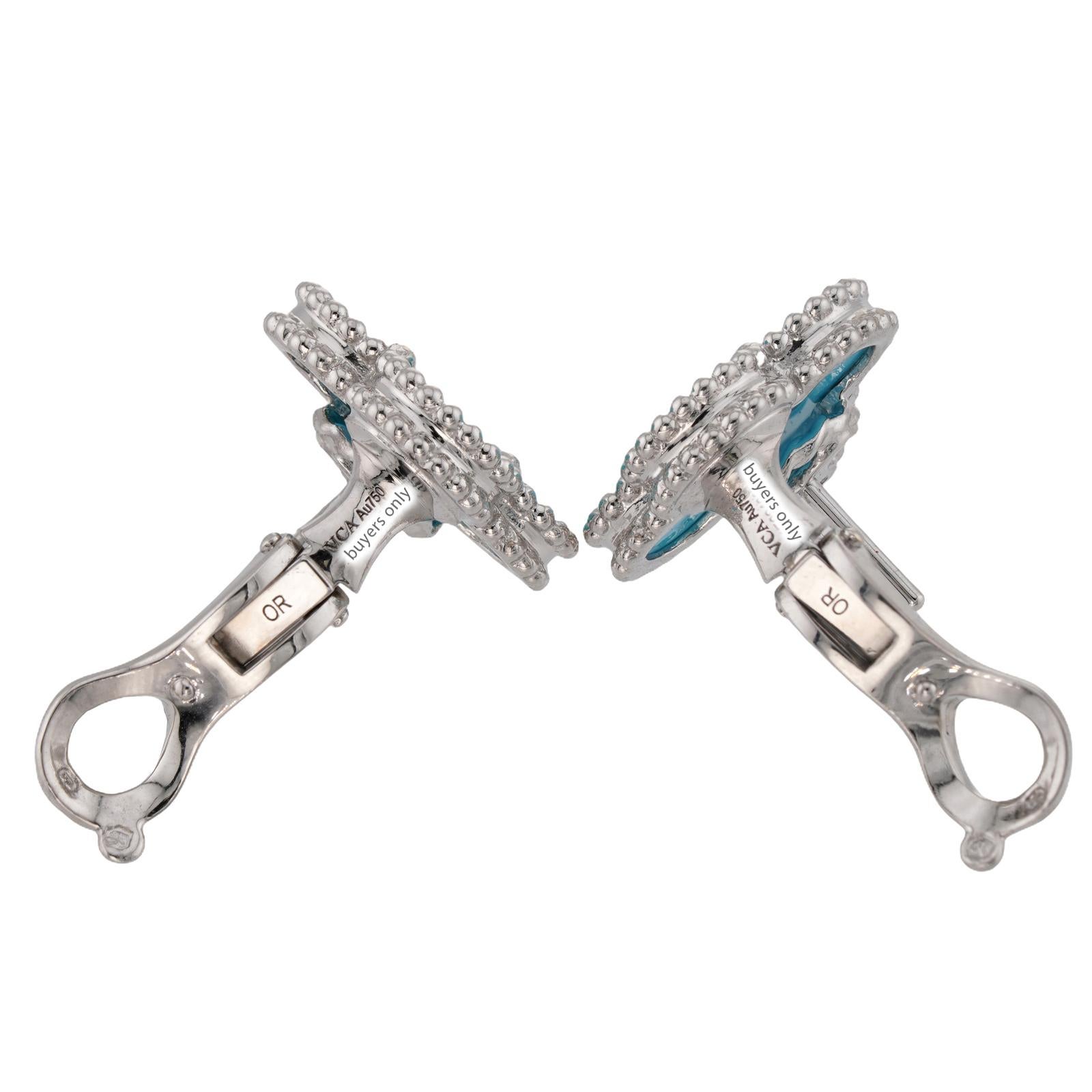VAN CLEEF & ARPELS Vintage Alhambra Blau Türkis  Weißgold-Ohrringe im Angebot 1