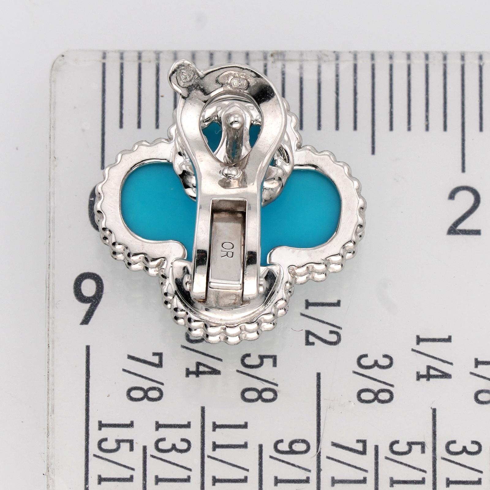VAN CLEEF & ARPELS Vintage Alhambra Blau Türkis  Weißgold-Ohrringe im Angebot 2