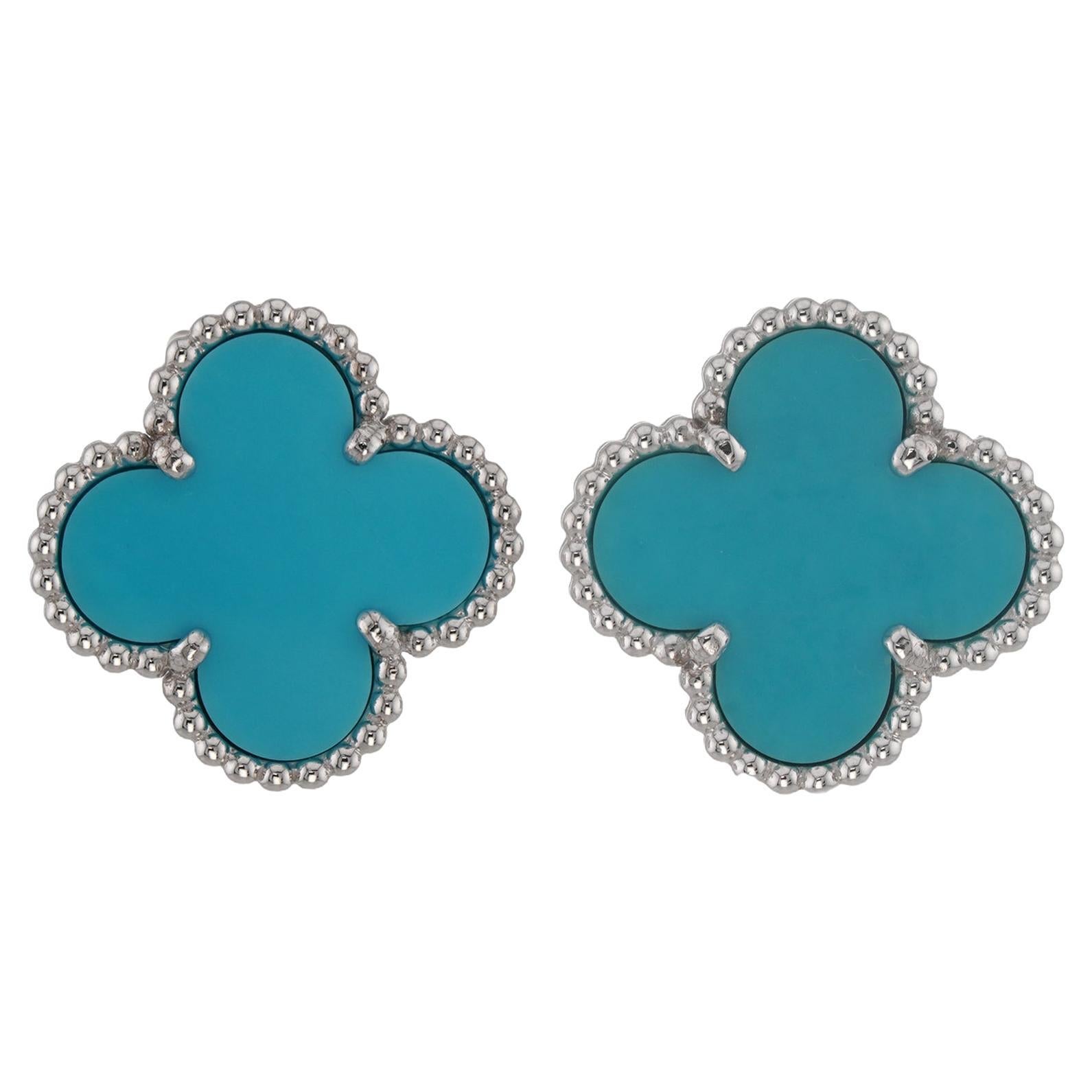 VAN CLEEF & ARPELS Vintage Alhambra Bleu Turquoise  Boucles d'oreilles - Or blanc