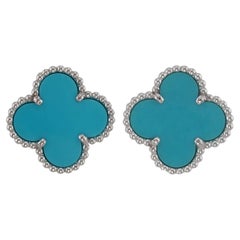 VAN CLEEF & ARPELS Vintage Alhambra Bleu Turquoise  Boucles d'oreilles - Or blanc