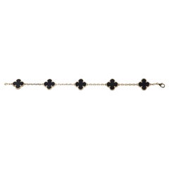 Van Cleef & Arpels Vintage Alhambra Bracelet 18K Yellow Gold Onyx 5 Motifs