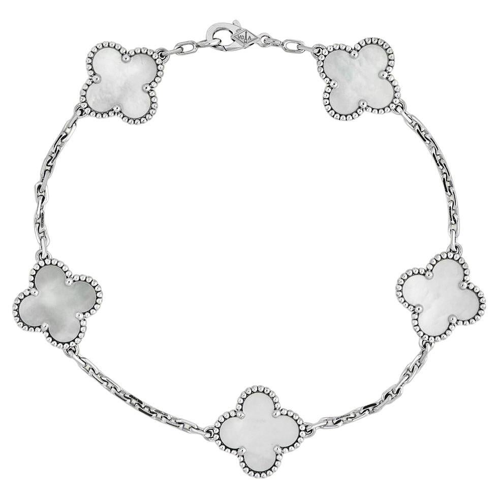 Van Cleef & Arpels Pulsera Alhambra Vintage, 5 Motivos Nácar Blanco