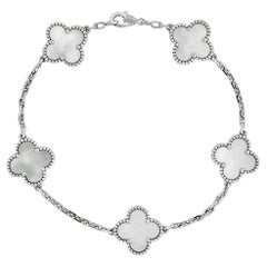 Van Cleef & Arpels Vintage Alhambra Bracelet, 5 Motifs White Mother-of-Pearl