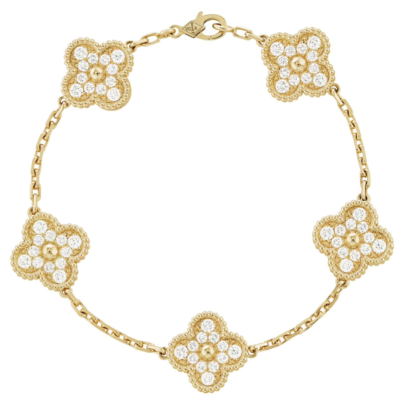 Van Cleef & Arpels Vintage Alhambra Bracelet, 5 Motifs with Diamonds