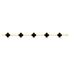 Van Cleef & Arpels Vintage Alhambra Bracelet 5 Onyx Motifs 18K Yellow Gold