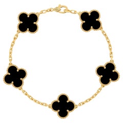 Van Cleef & Arpels Vintage Alhambra Bracelet 5 Onyx Motifs 18K Yellow Gold